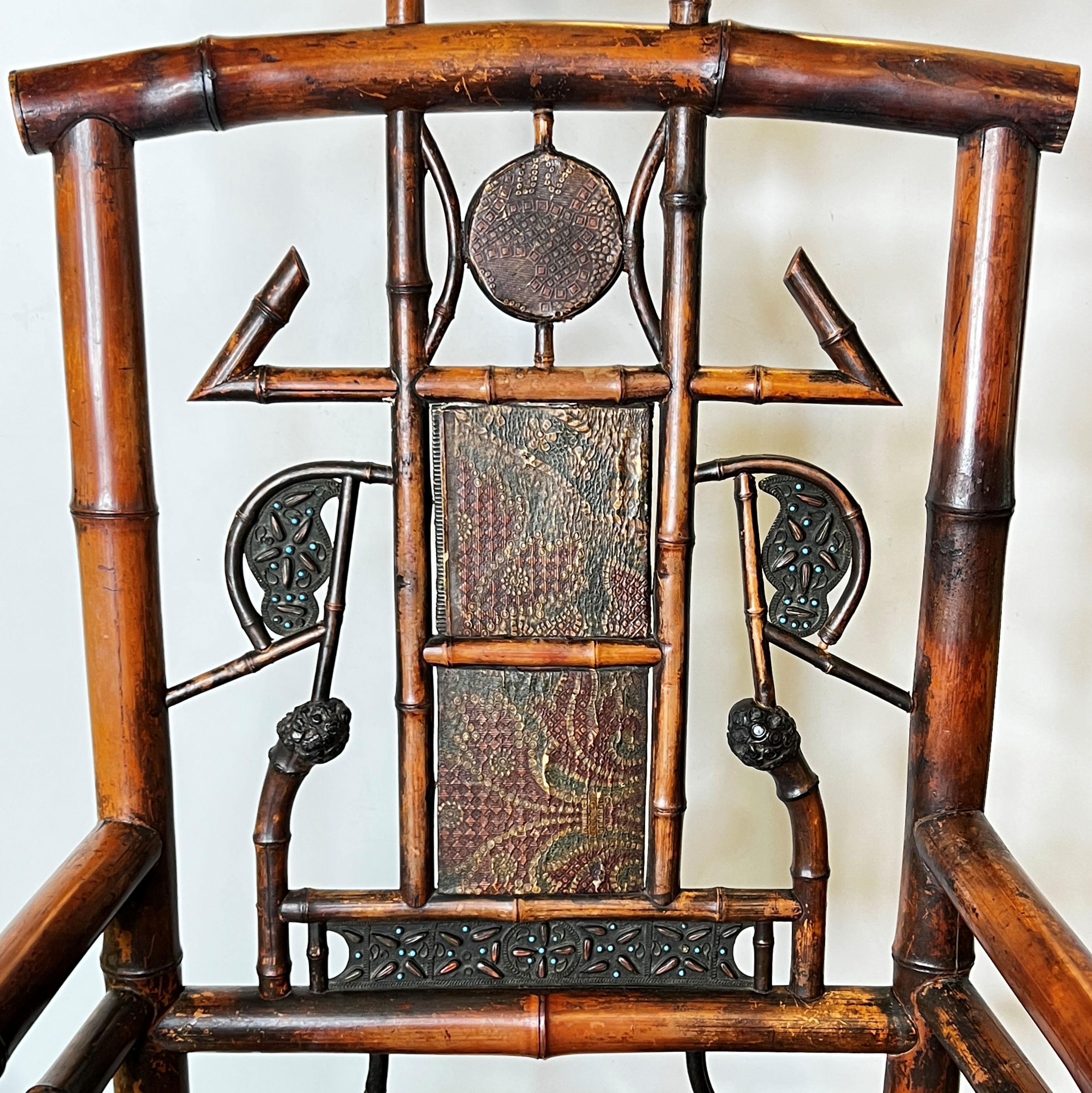 Arts and Crafts Antique English Bamboo and Rattan Armchair