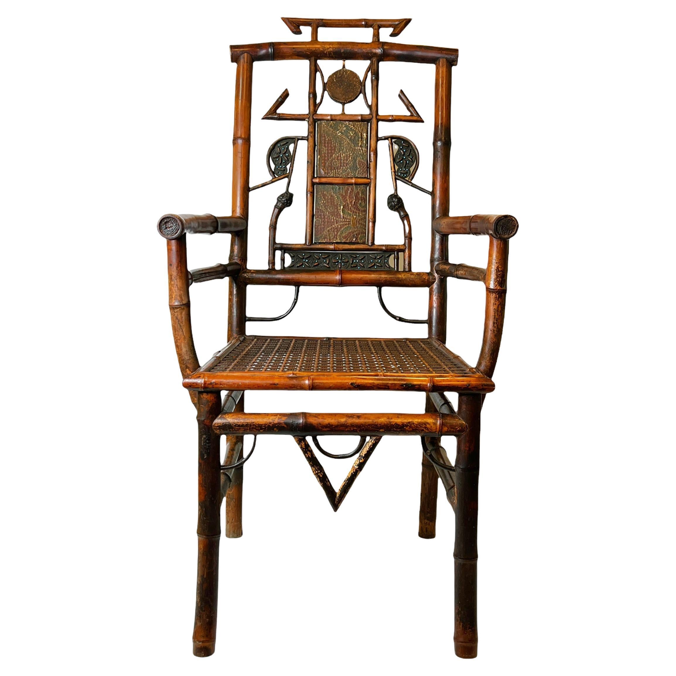 Antique English Bamboo and Rattan Armchair