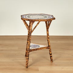 Antique English Bamboo and Tile Table or Stand