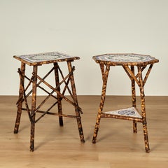 Antique English Bamboo and Tile Table or Stand