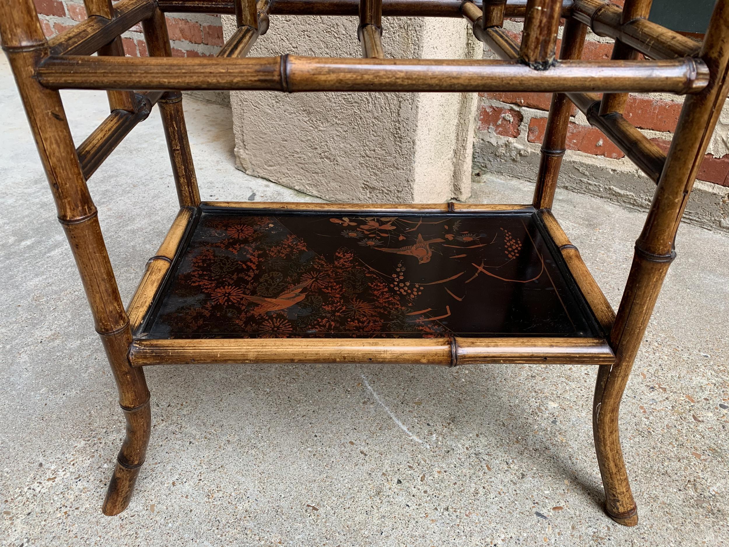 19th Century Antique English Bamboo Canterbury Magazine Rack Music Stand Table Chinoiserie