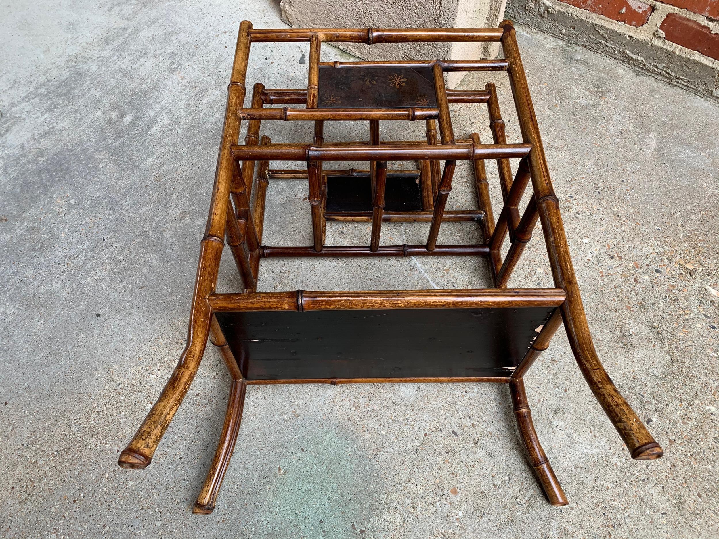 Antique English Bamboo Canterbury Magazine Rack Music Stand Table Chinoiserie 2