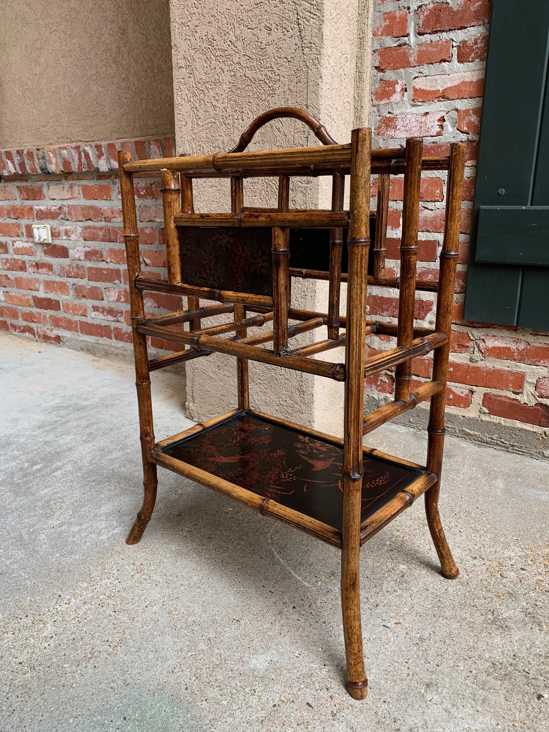 Antique English Bamboo Canterbury Magazine Rack Music Stand Table Chinoiserie 3