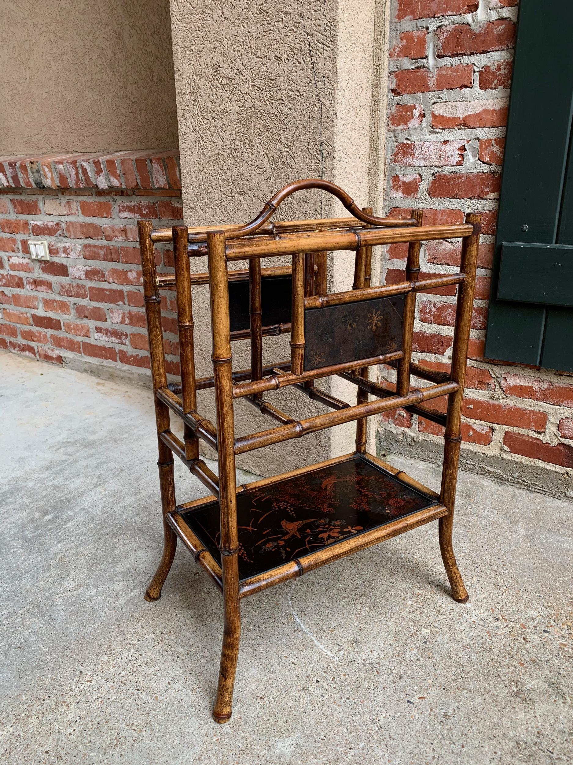 Antique English Bamboo Canterbury Magazine Rack Music Stand Table Chinoiserie 4