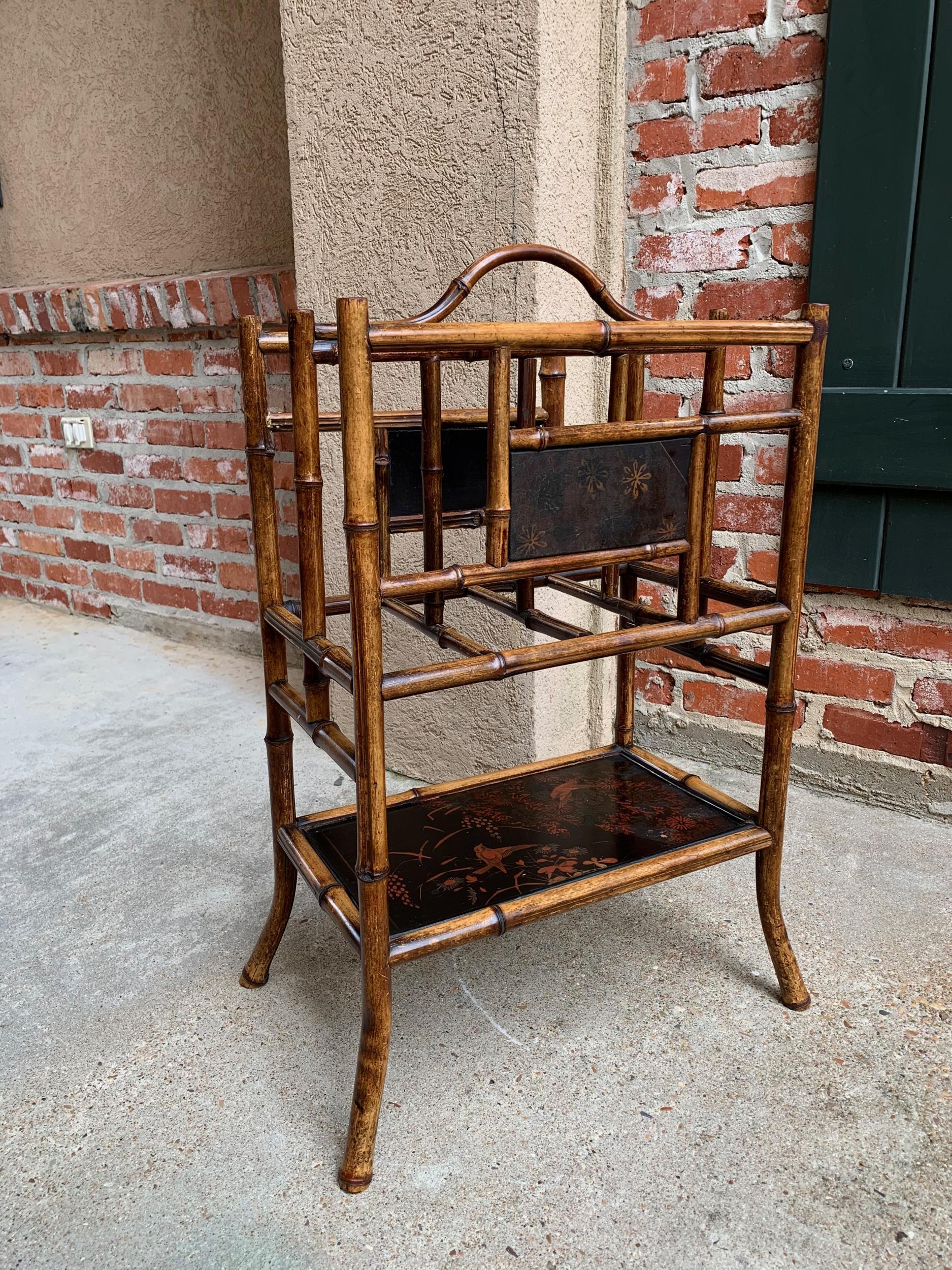 Antique English Bamboo Canterbury Magazine Rack Music Stand Table Chinoiserie 5