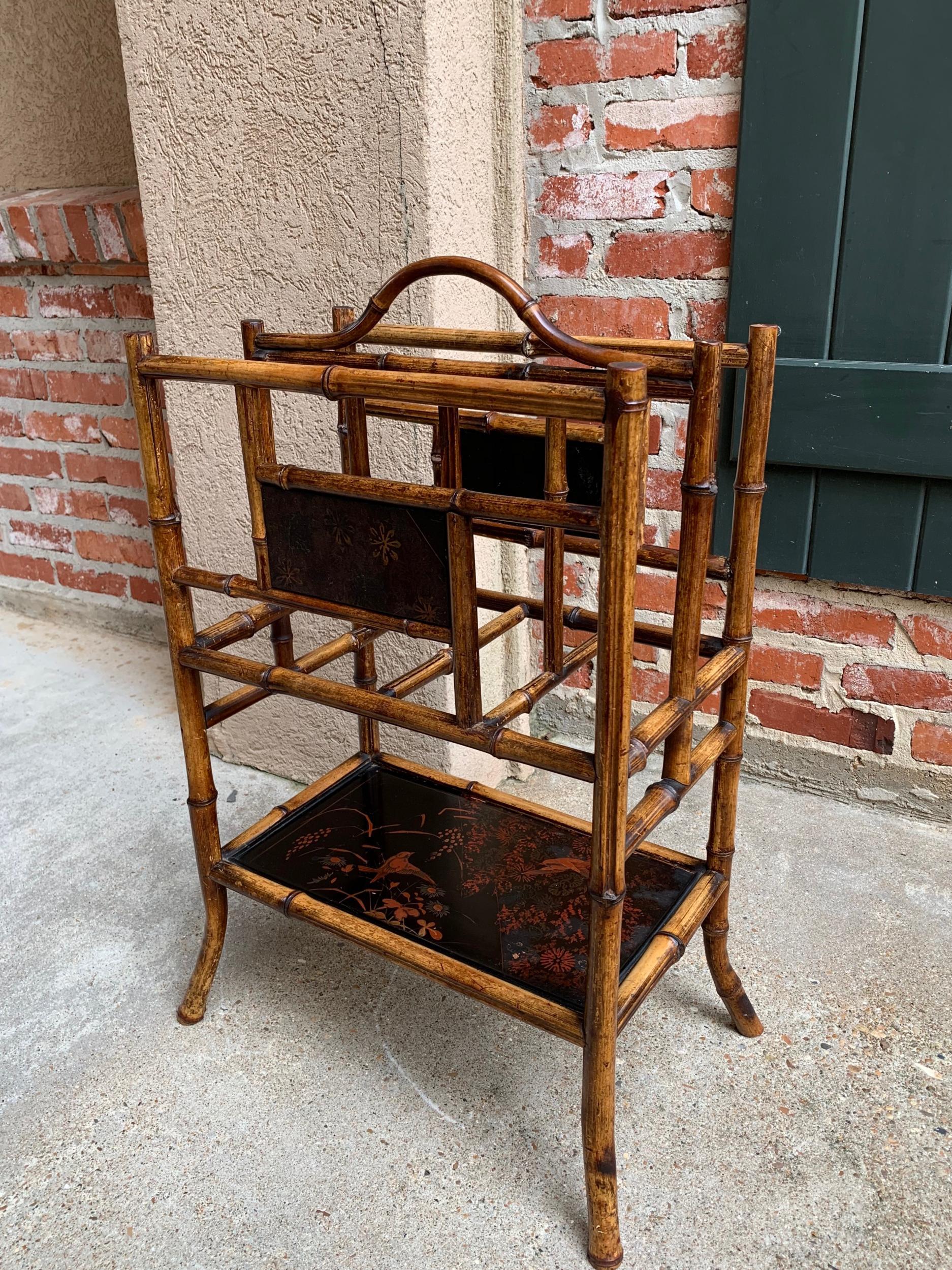 Antique English Bamboo Canterbury Magazine Rack Music Stand Table Chinoiserie 6