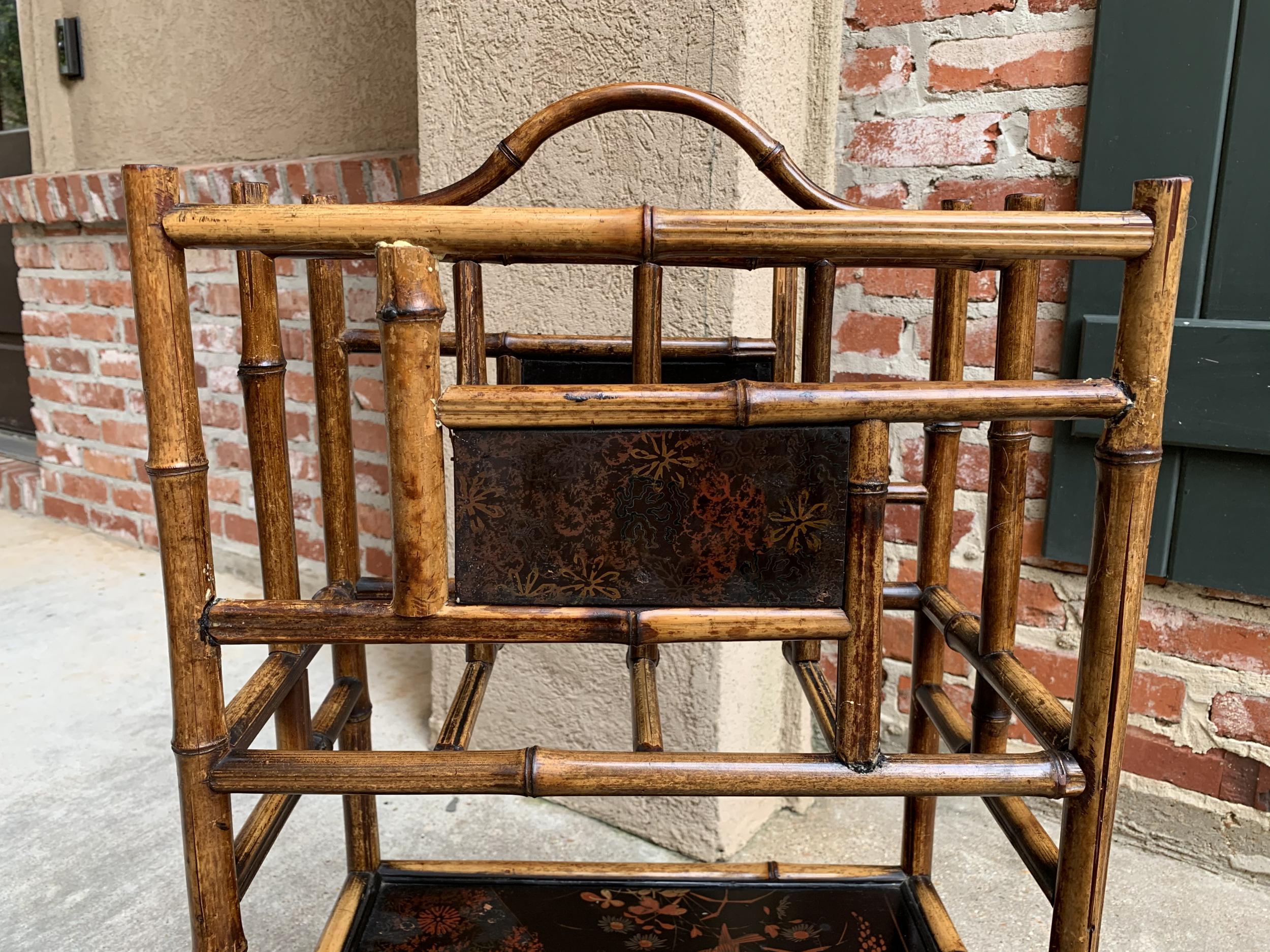 Antique English Bamboo Canterbury Magazine Rack Music Stand Table Chinoiserie 8