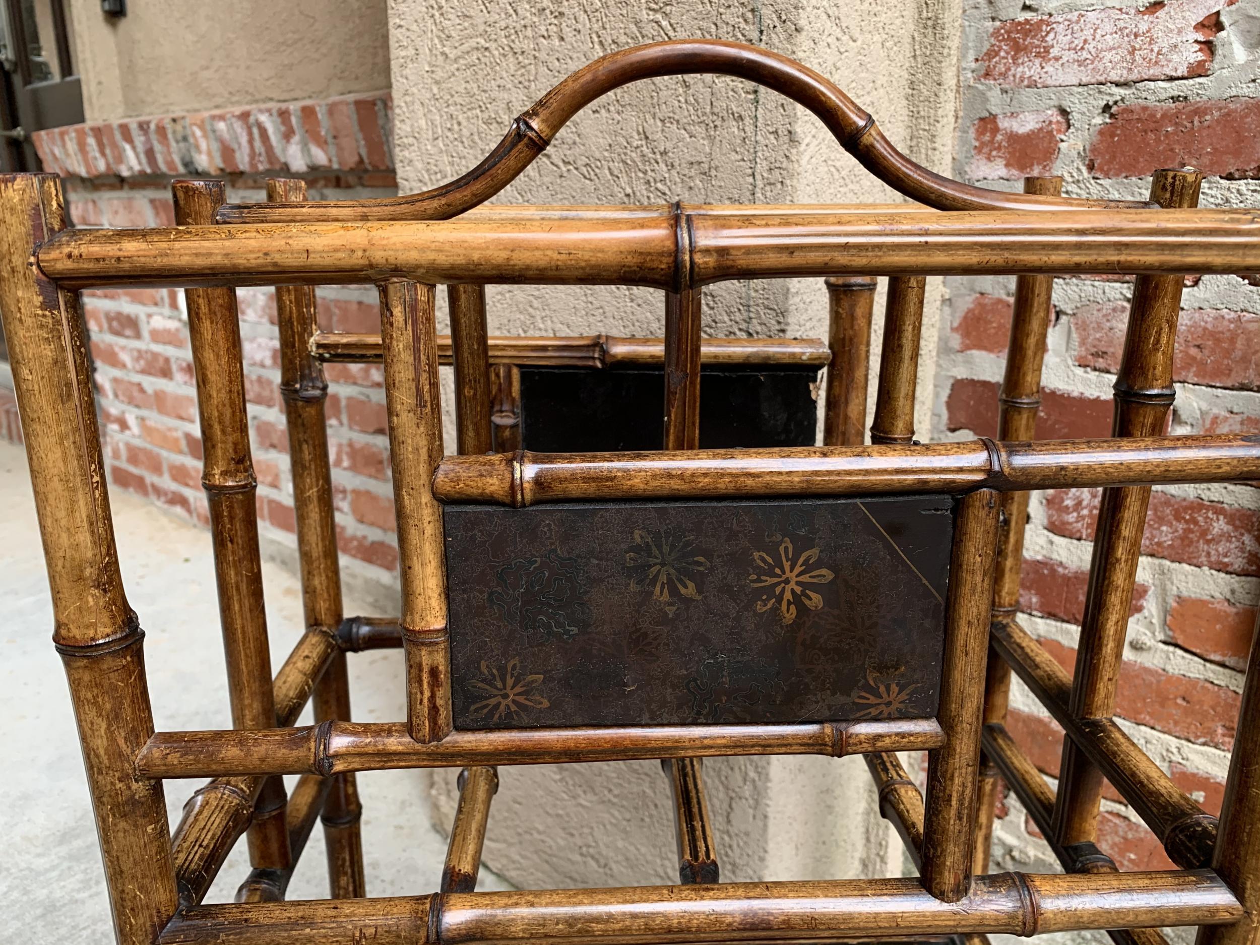 Aesthetic Movement Antique English Bamboo Canterbury Magazine Rack Music Stand Table Chinoiserie