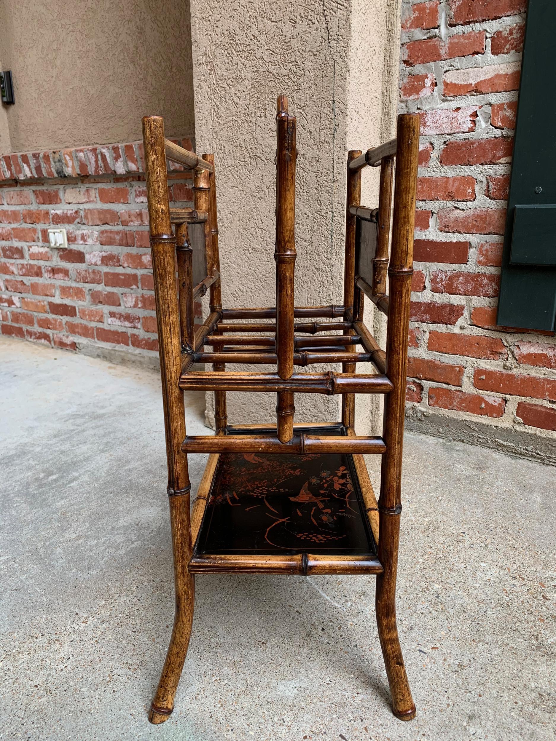 Antique English Bamboo Canterbury Magazine Rack Music Stand Table Chinoiserie In Good Condition In Shreveport, LA