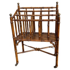 Antique English Bamboo Canterbury Magazine Rack Stand