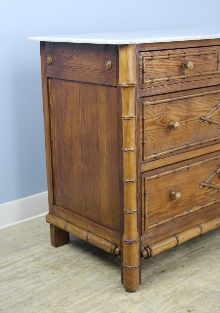 Antique English Faux Bamboo Chest Of Drawers Original Marble Top