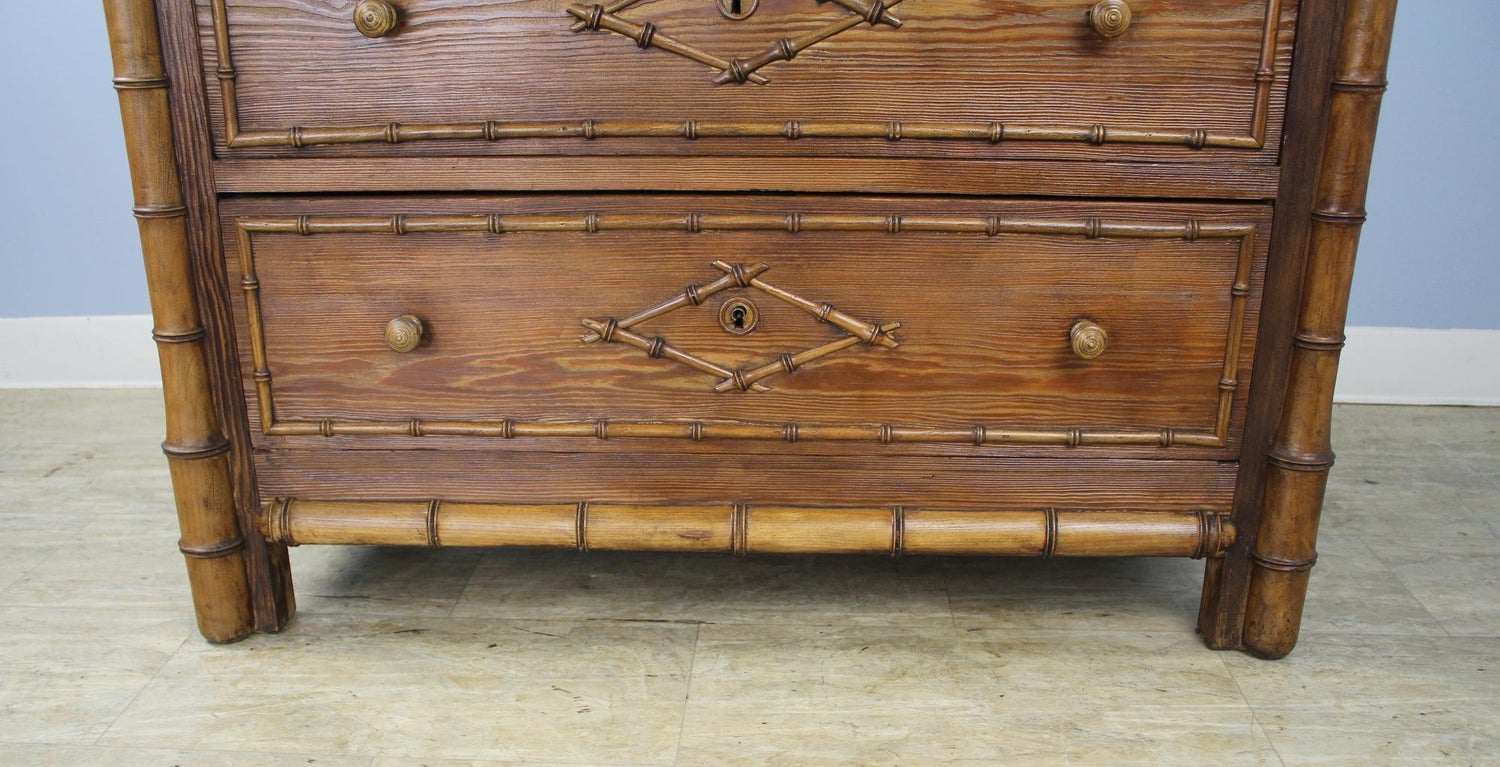 Antique English Faux Bamboo Chest Of Drawers Original Marble Top