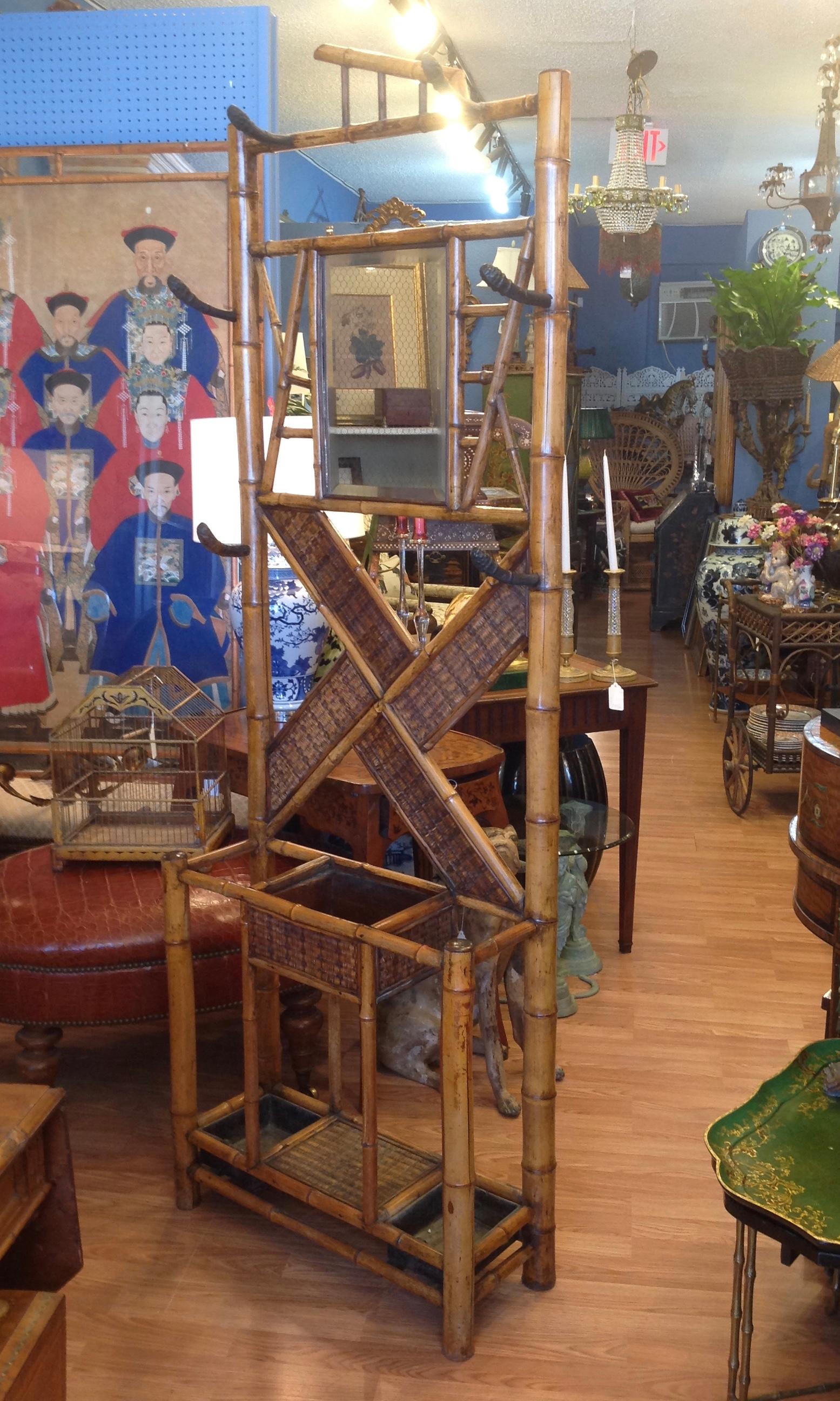 Antique English Bamboo Hall Stand In Good Condition In West Palm Beach, FL
