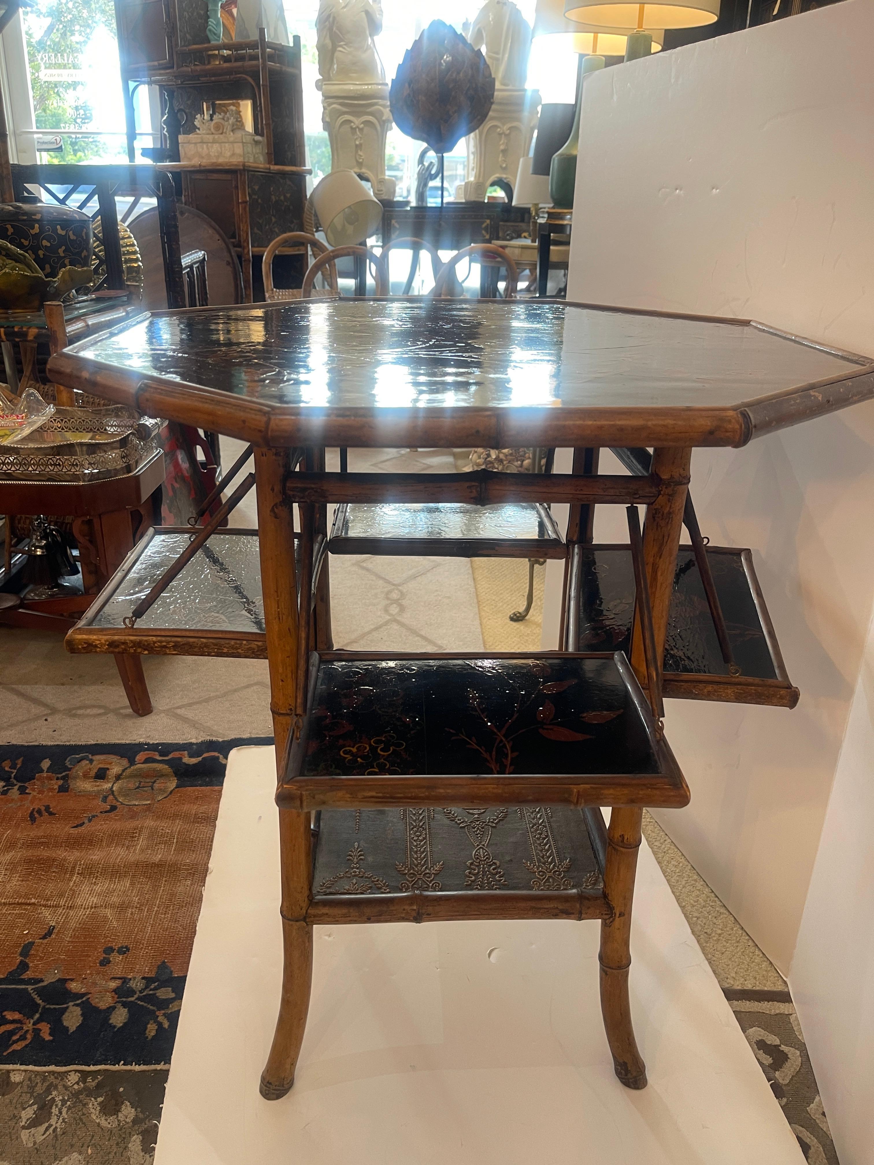 Antique English Bamboo & Lacquer Octagonal Tea Table, 1870-1890 For Sale 4