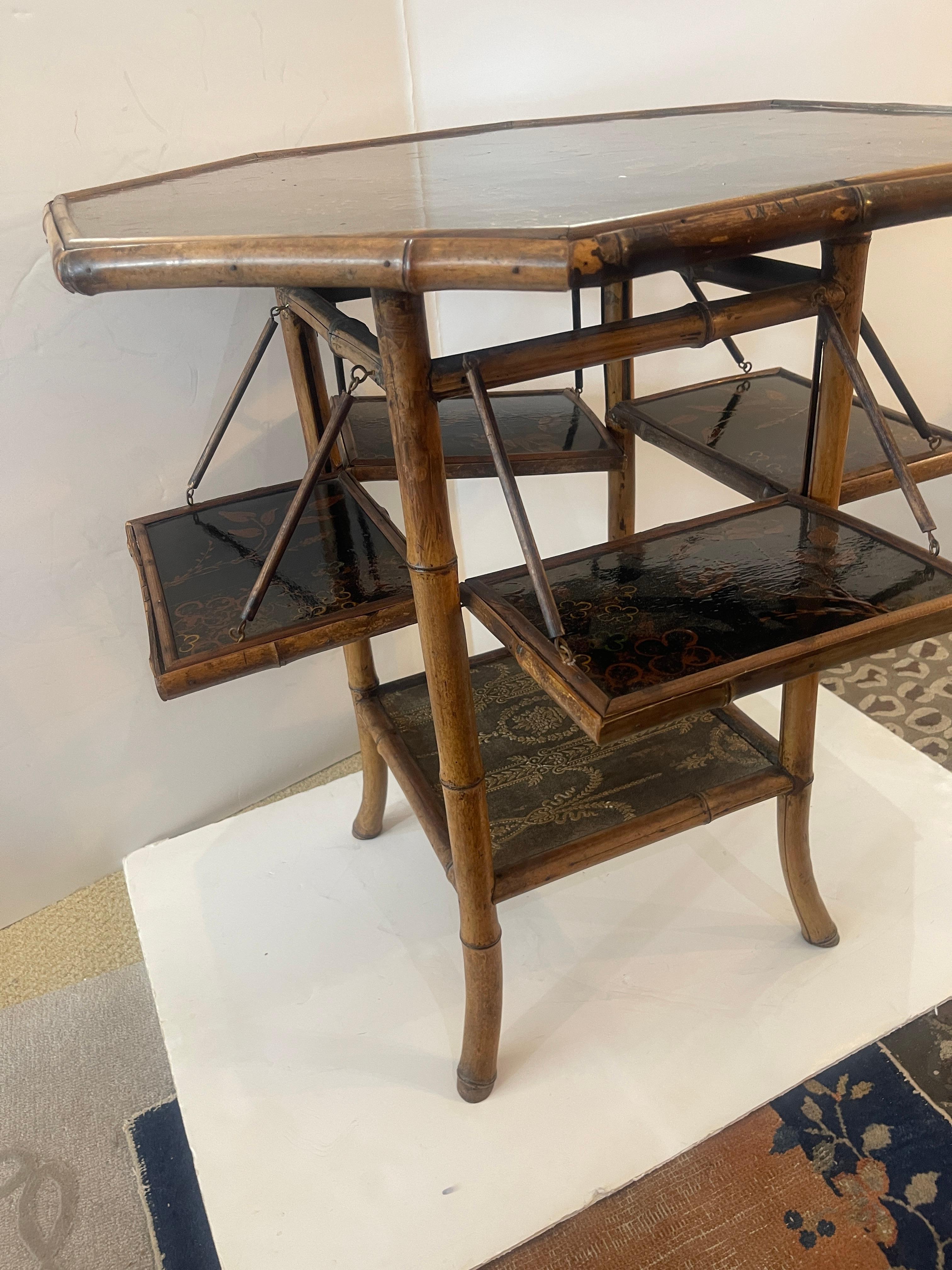 Aesthetic Movement Antique English Bamboo & Lacquer Octagonal Tea Table, 1870-1890 For Sale