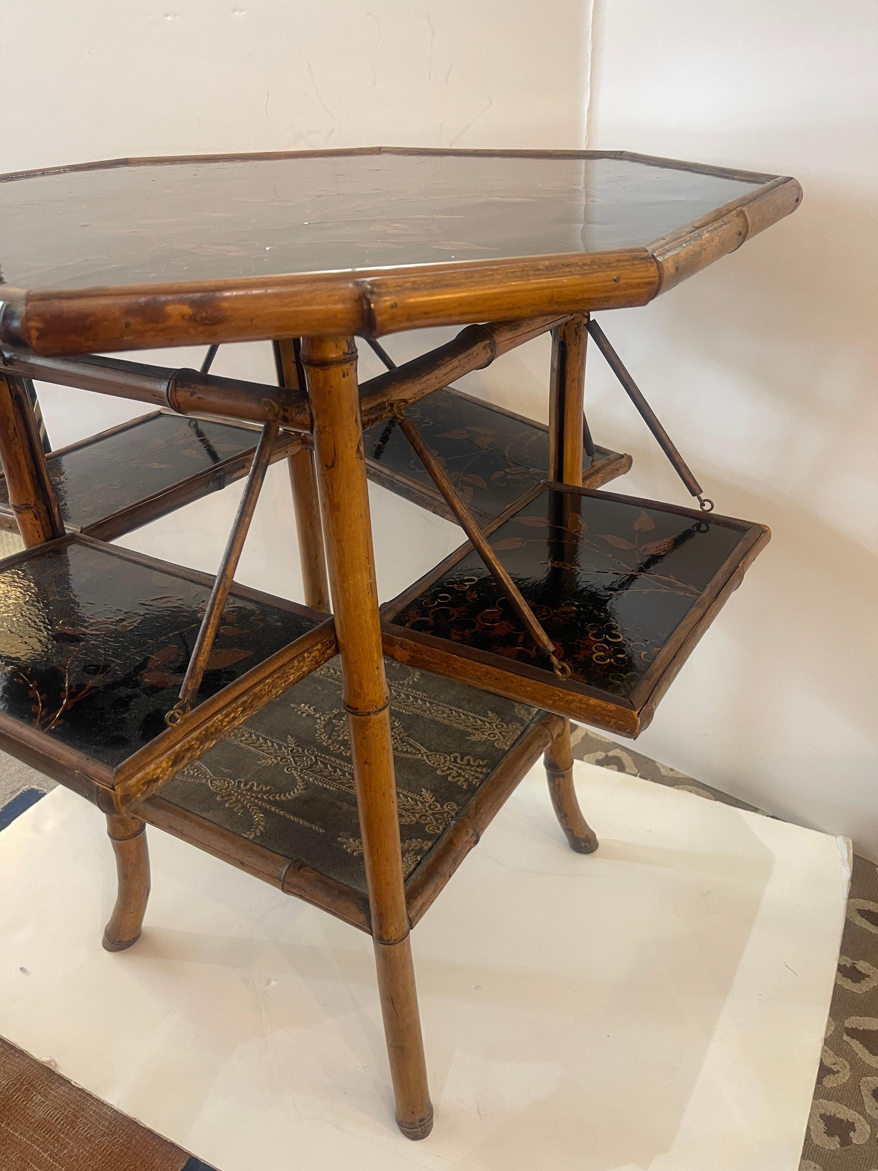 British Antique English Bamboo & Lacquer Octagonal Tea Table, 1870-1890 For Sale