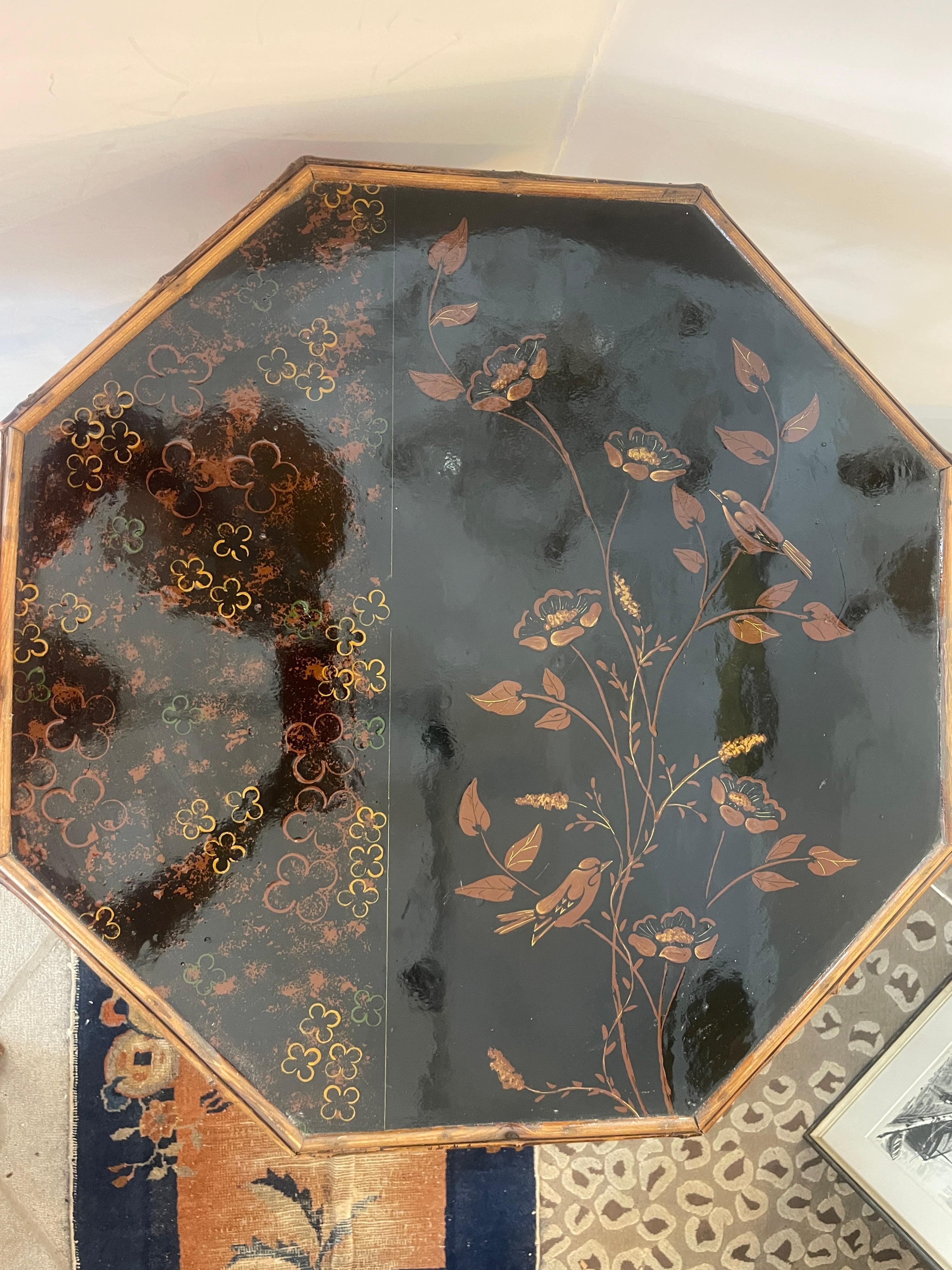 Hand-Crafted Antique English Bamboo & Lacquer Octagonal Tea Table, 1870-1890 For Sale