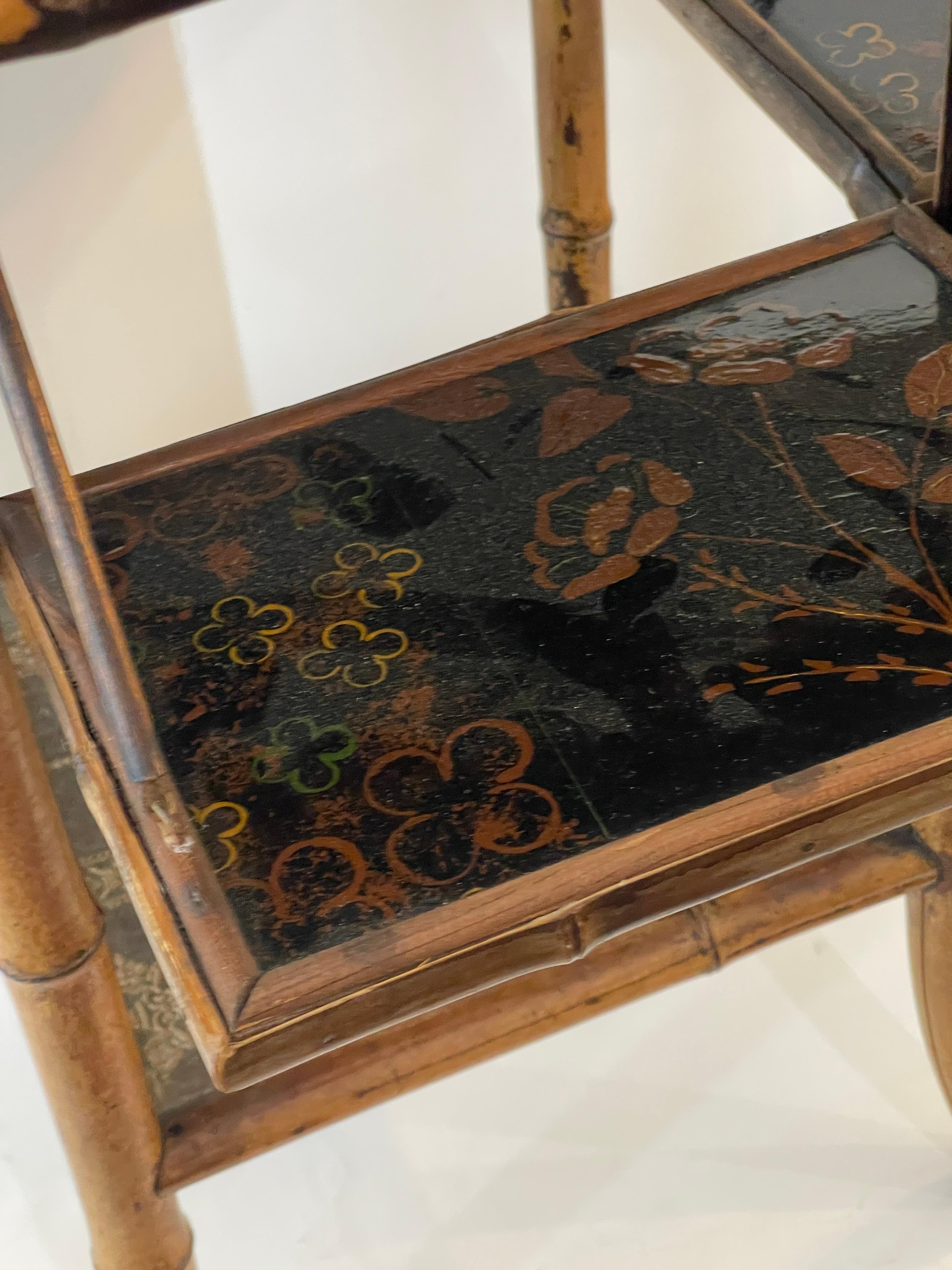 Antique English Bamboo & Lacquer Octagonal Tea Table, 1870-1890 In Good Condition For Sale In West Palm Beach, FL