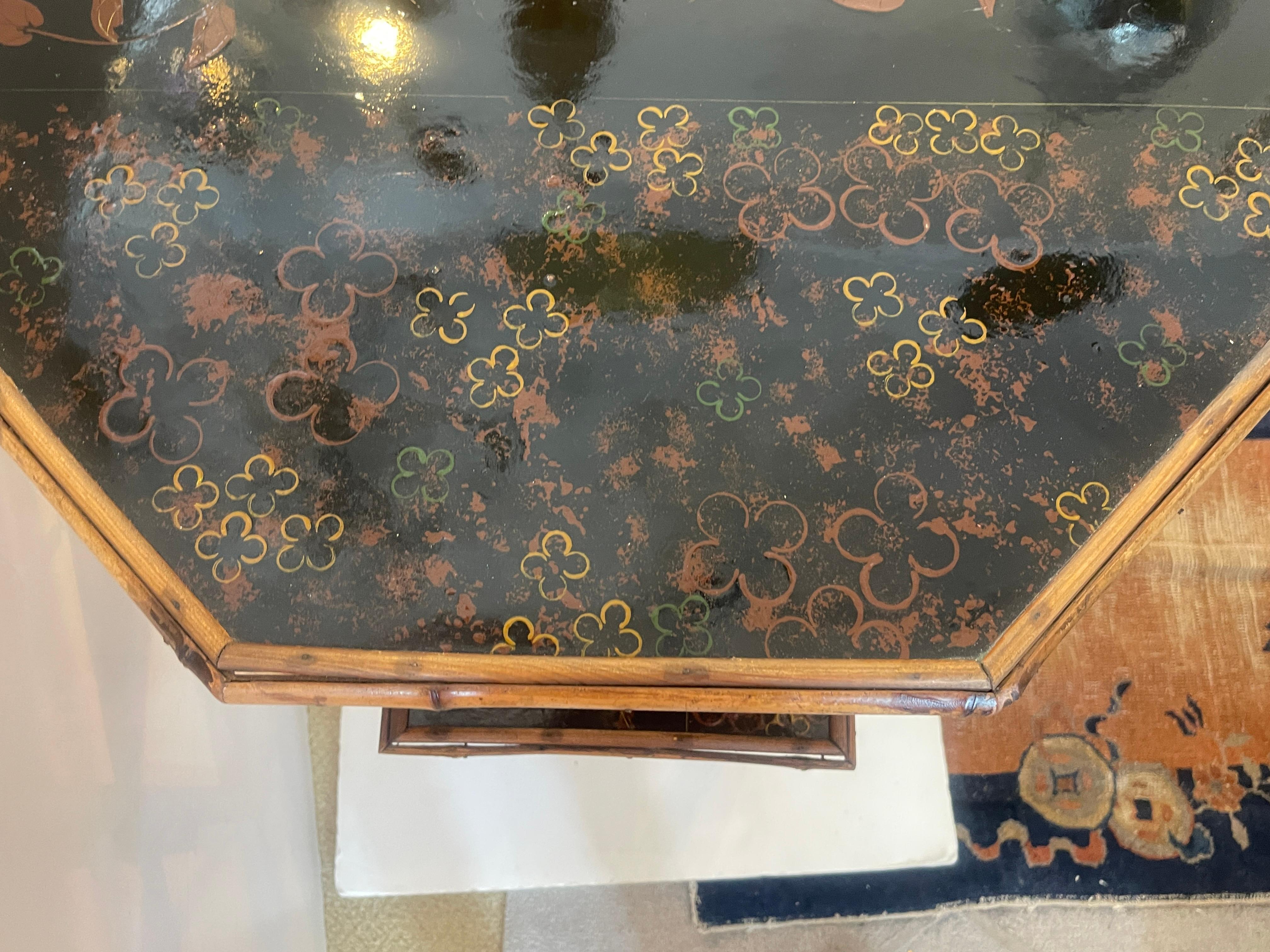 Antique English Bamboo & Lacquer Octagonal Tea Table, 1870-1890 For Sale 1