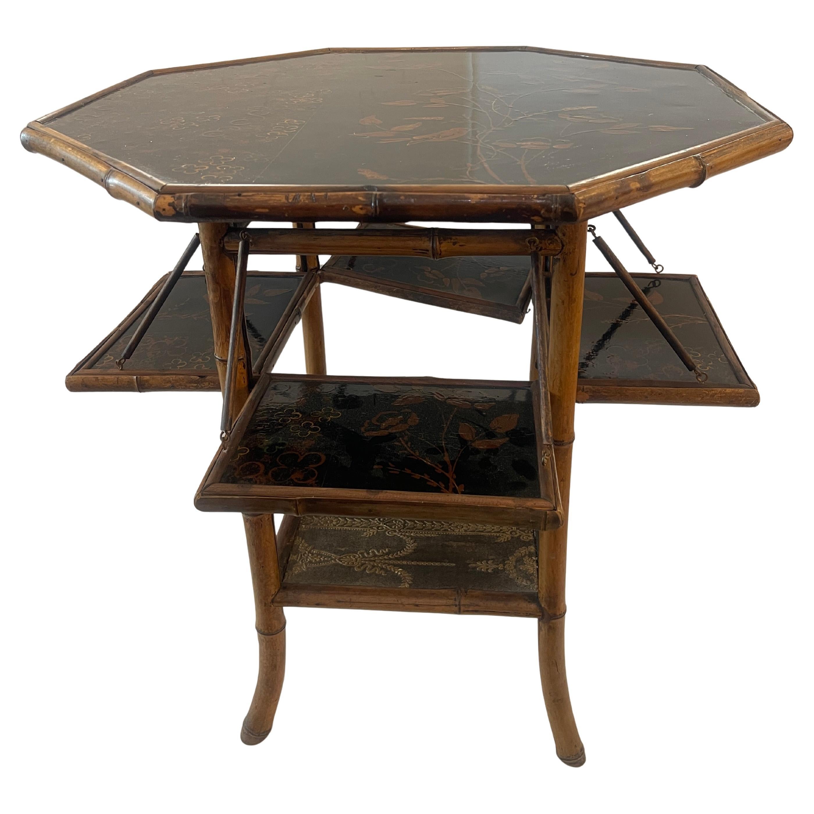 Antique English Bamboo & Lacquer Octagonal Tea Table, 1870-1890