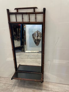 Antique Bamboo Wall Mirror with Shelf, Chinoiserie Style, Circa 1880