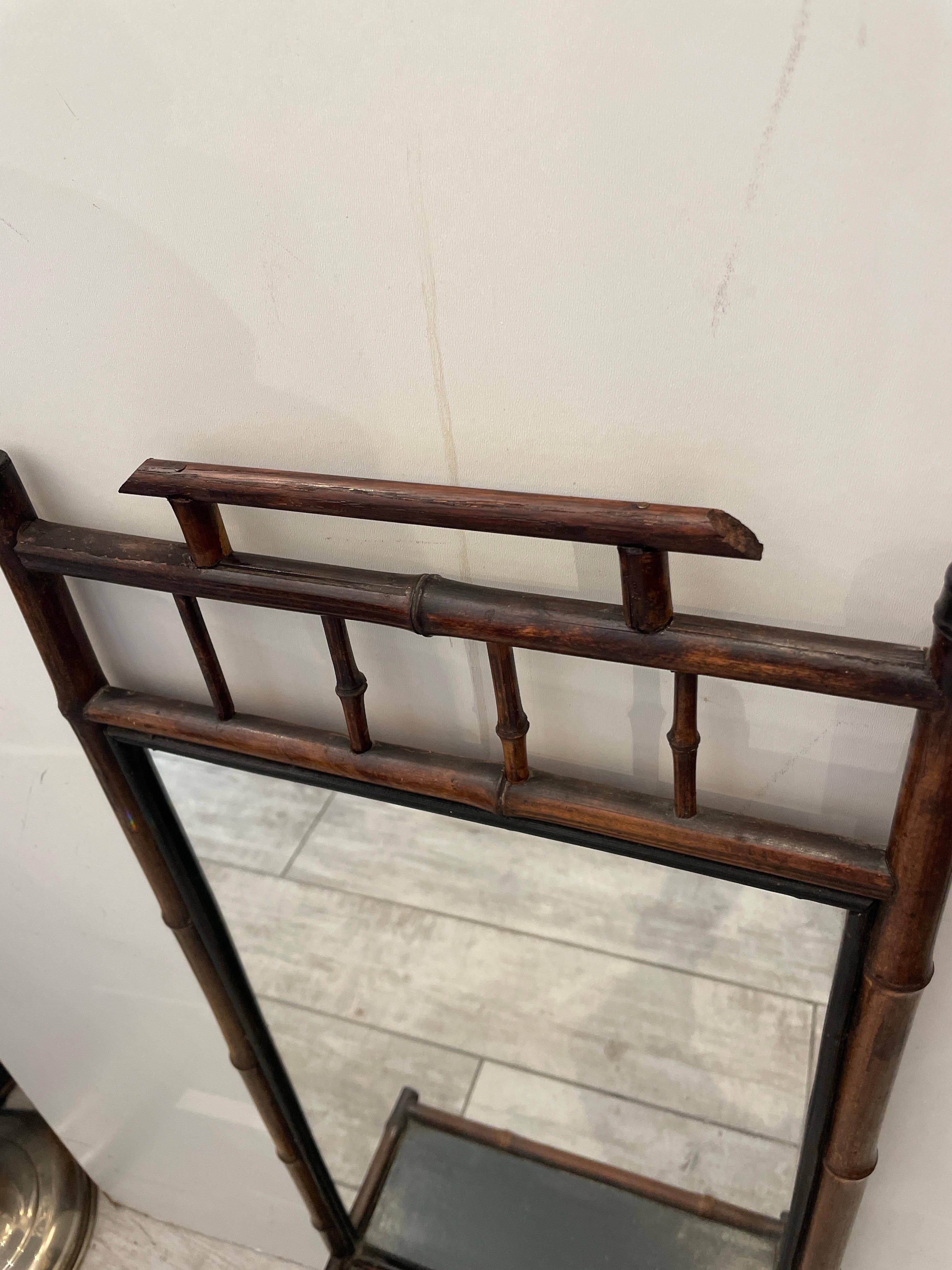 19th Century Antique English Bamboo Pagoda Style Wall Mirror with Shelf For Sale
