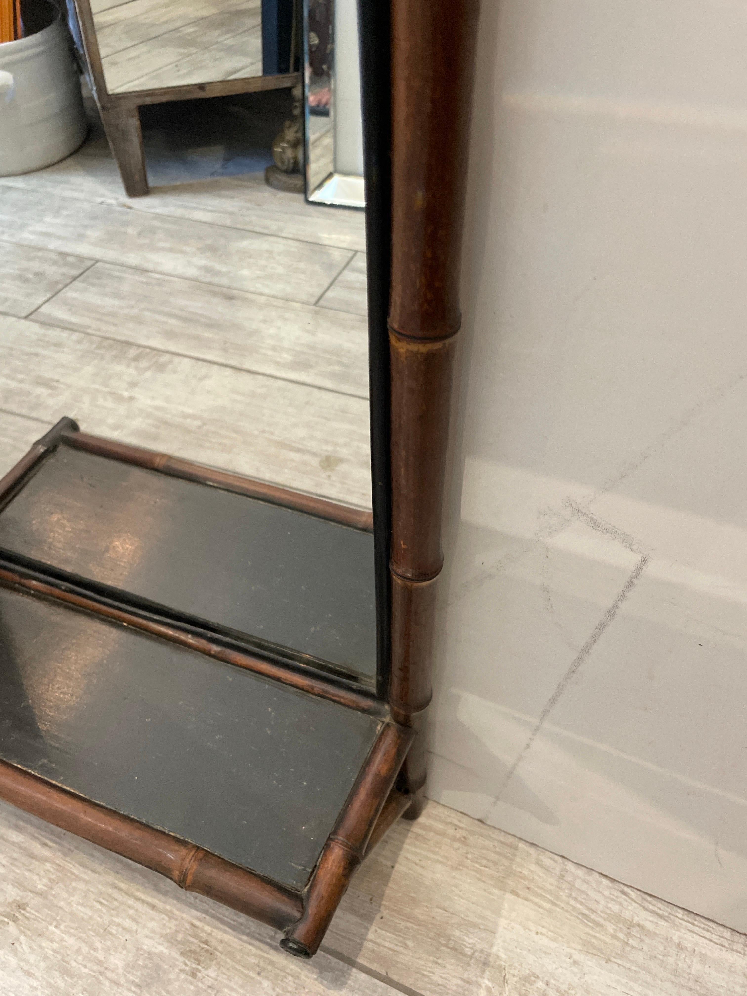 Antique English Bamboo Pagoda Style Wall Mirror with Shelf For Sale 1