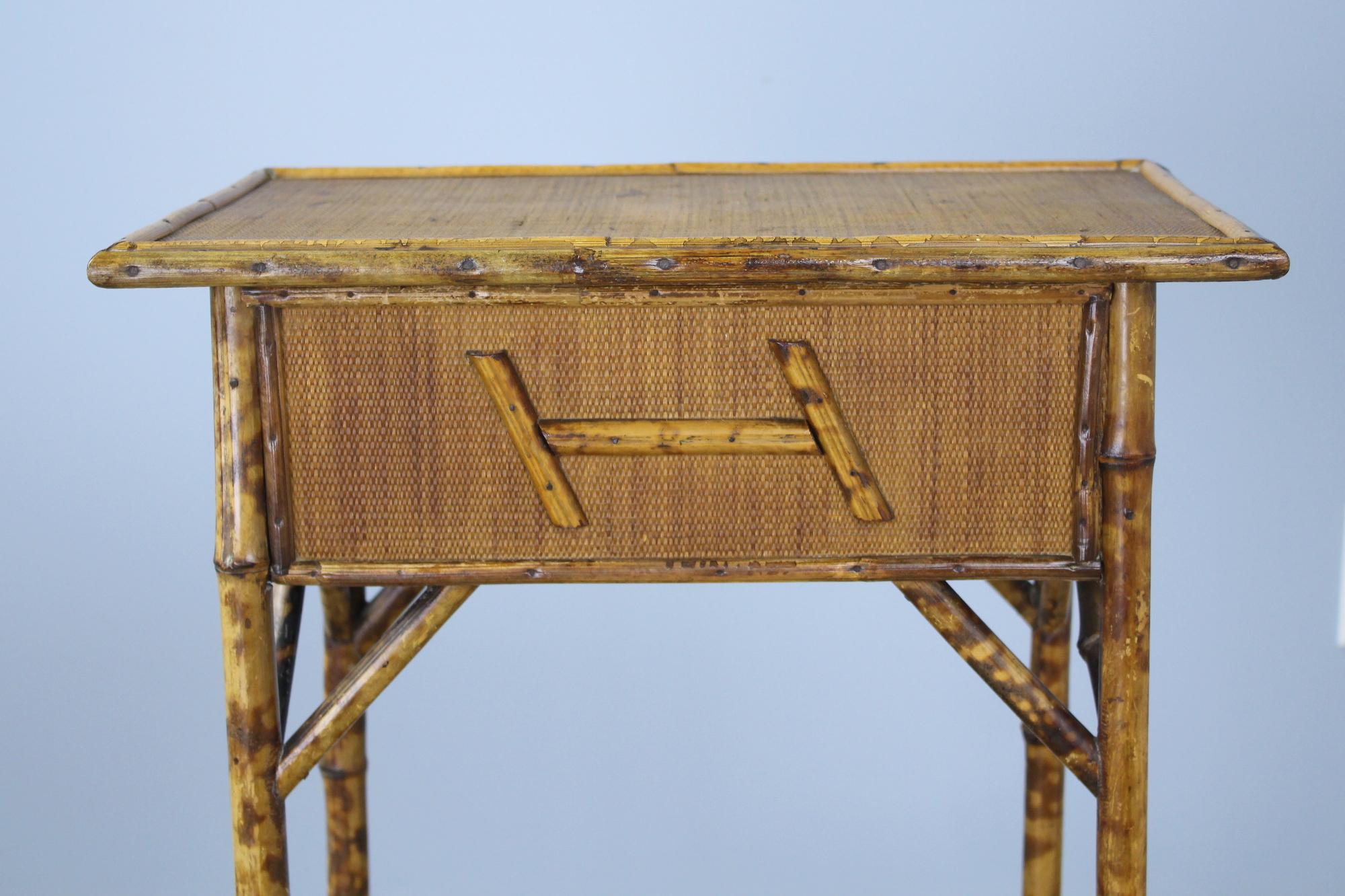 Antique English Bamboo Side Table/Sewing Box In Good Condition In Port Chester, NY