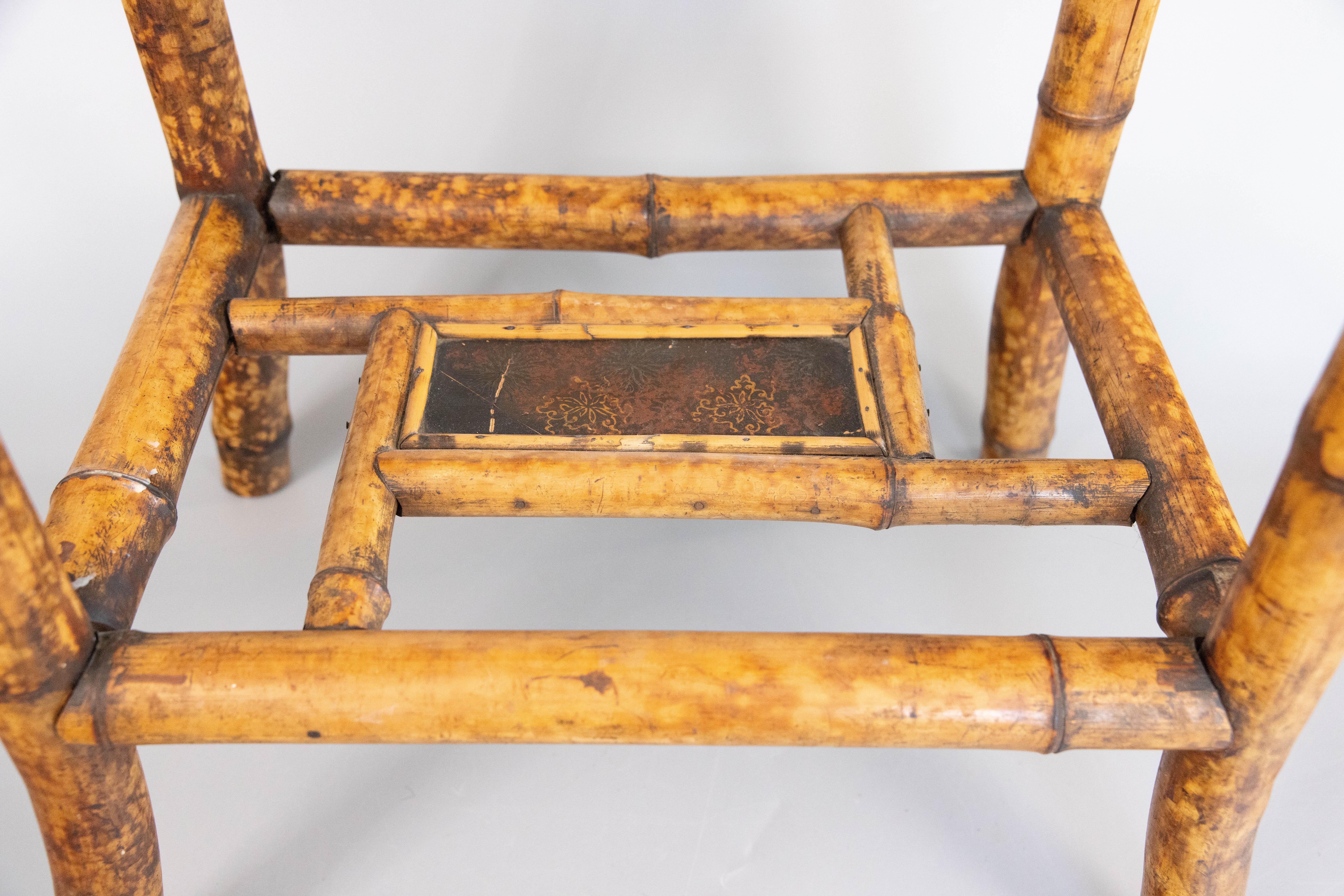 Antique English Bamboo Side Table With Custom Glass Top, circa 1900 For Sale 5