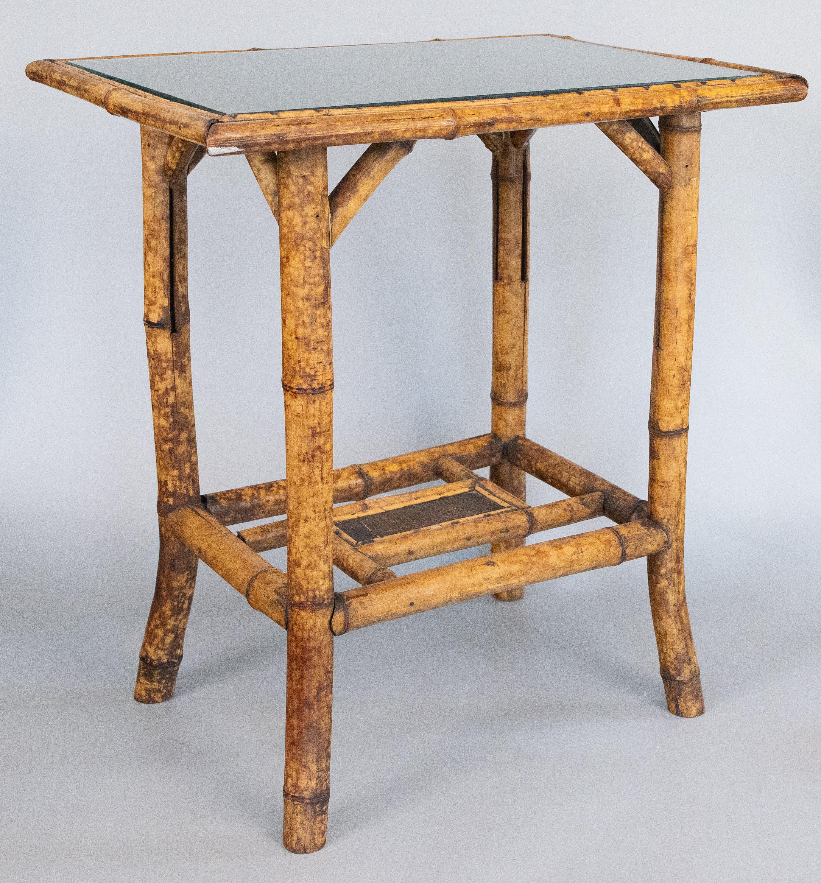 Antique English Bamboo Side Table With Custom Glass Top, circa 1900 For Sale 6