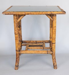 Antique English Bamboo Side Table With Custom Glass Top, circa 1900