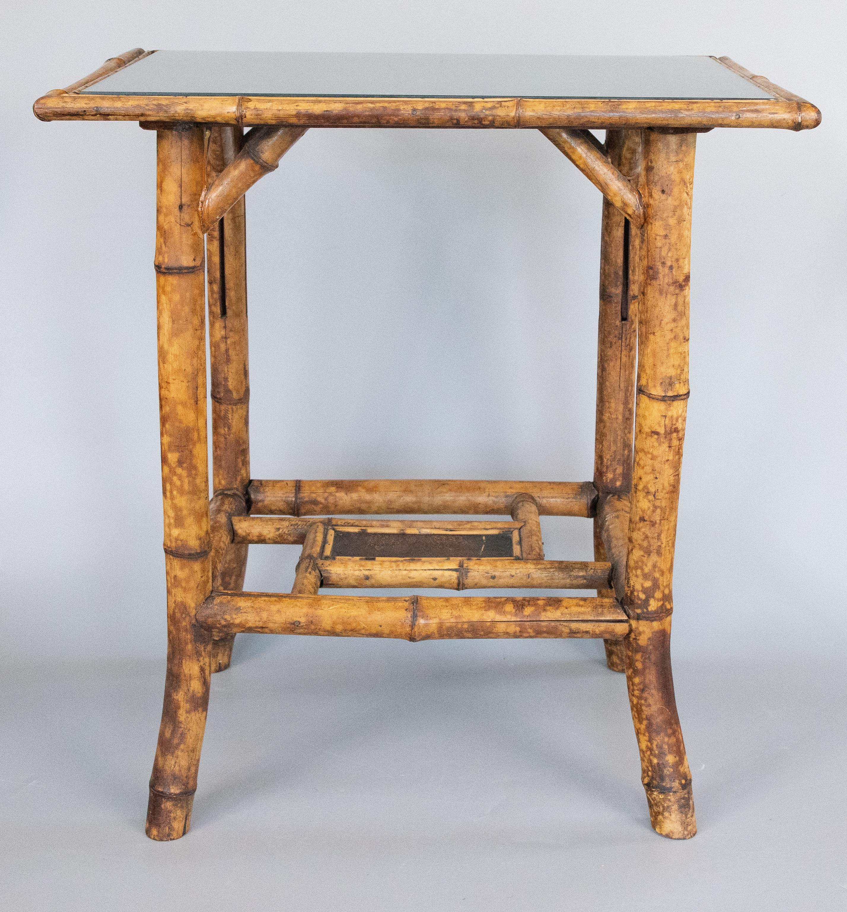 Early 20th Century Antique English Bamboo Side Table With Custom Glass Top, circa 1900 For Sale