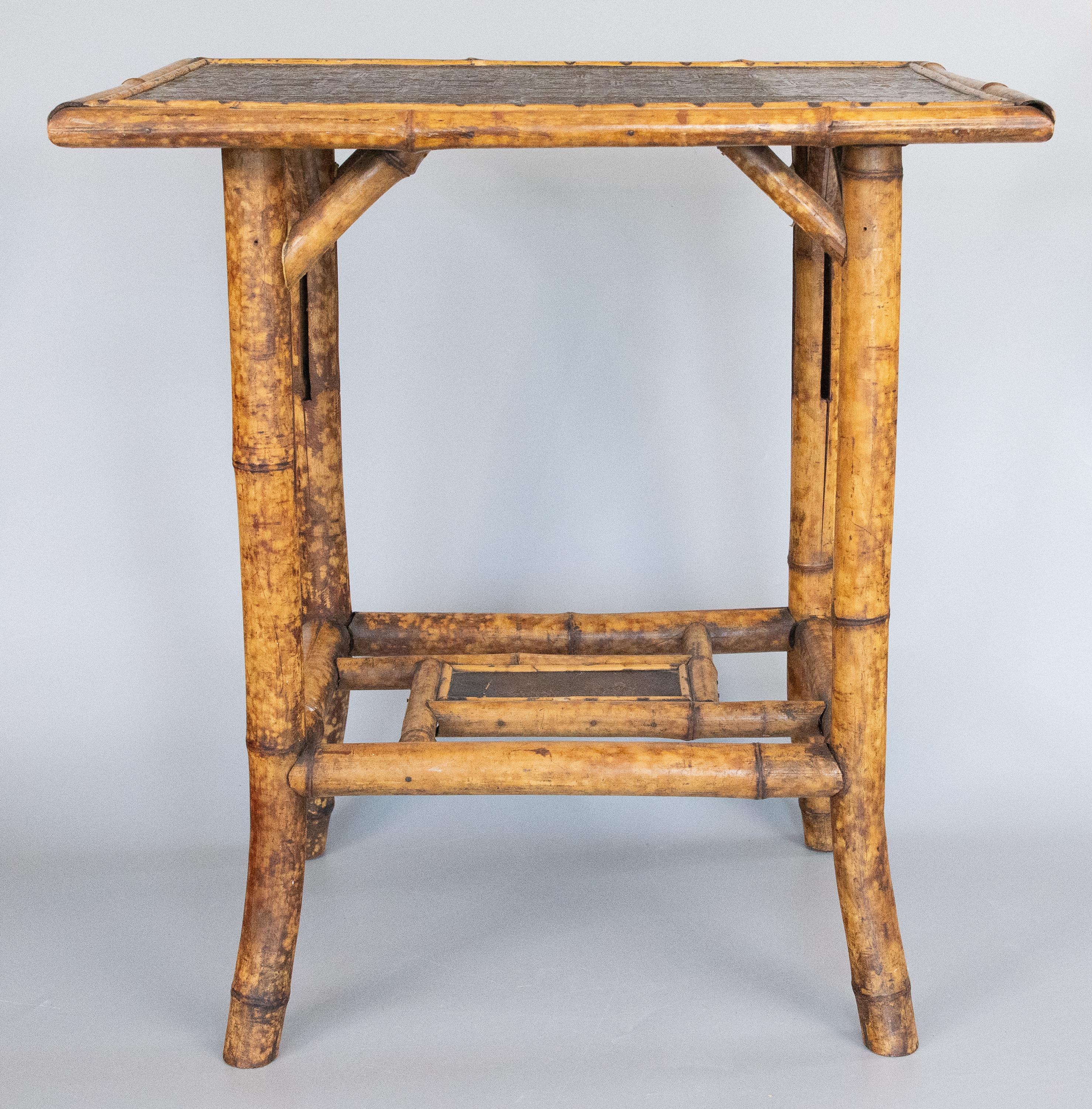 Antique English Bamboo Side Table With Custom Glass Top, circa 1900 For Sale 3