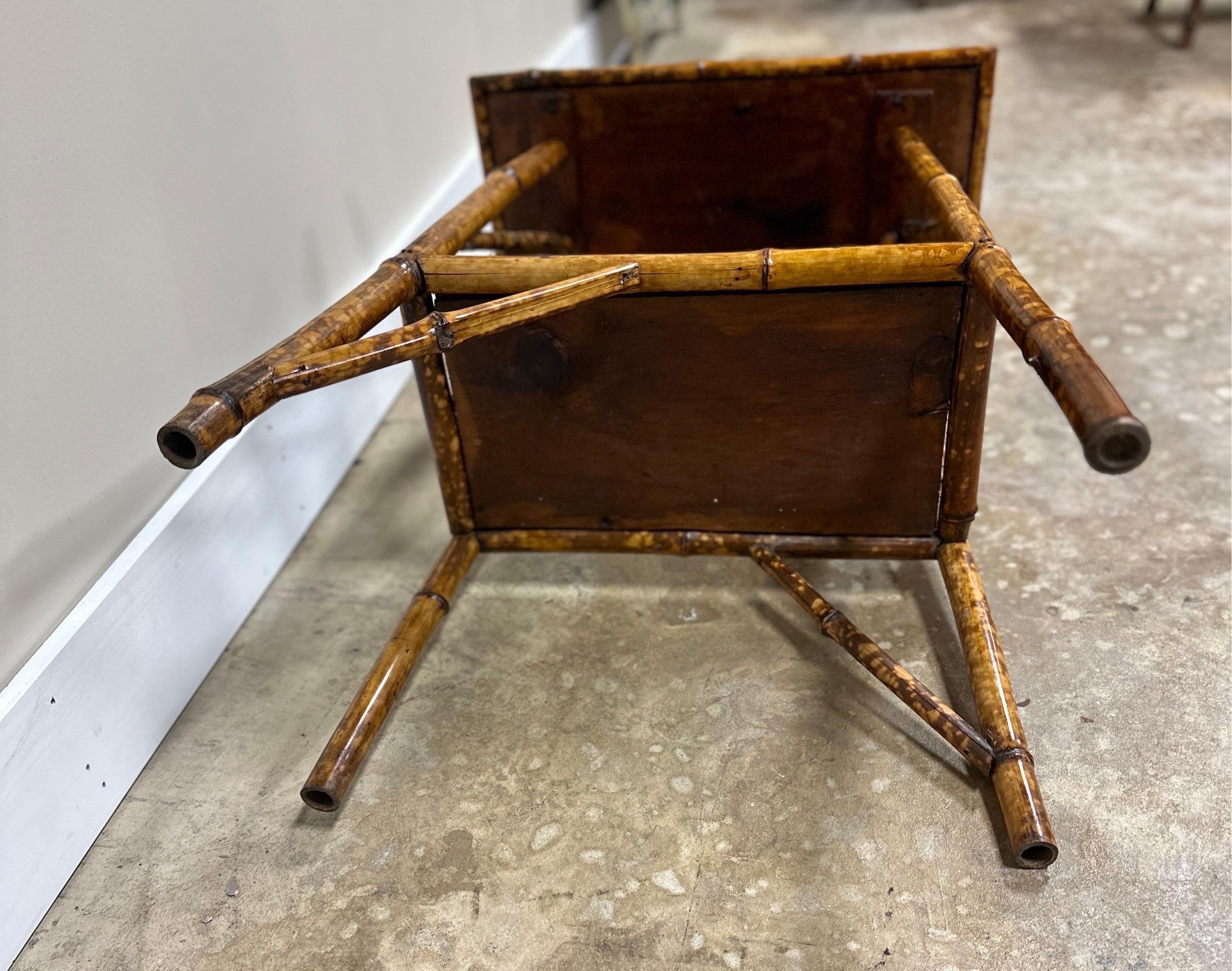 Antique English Bamboo Side Table with New Artisian Decoupage Dog Motif 1