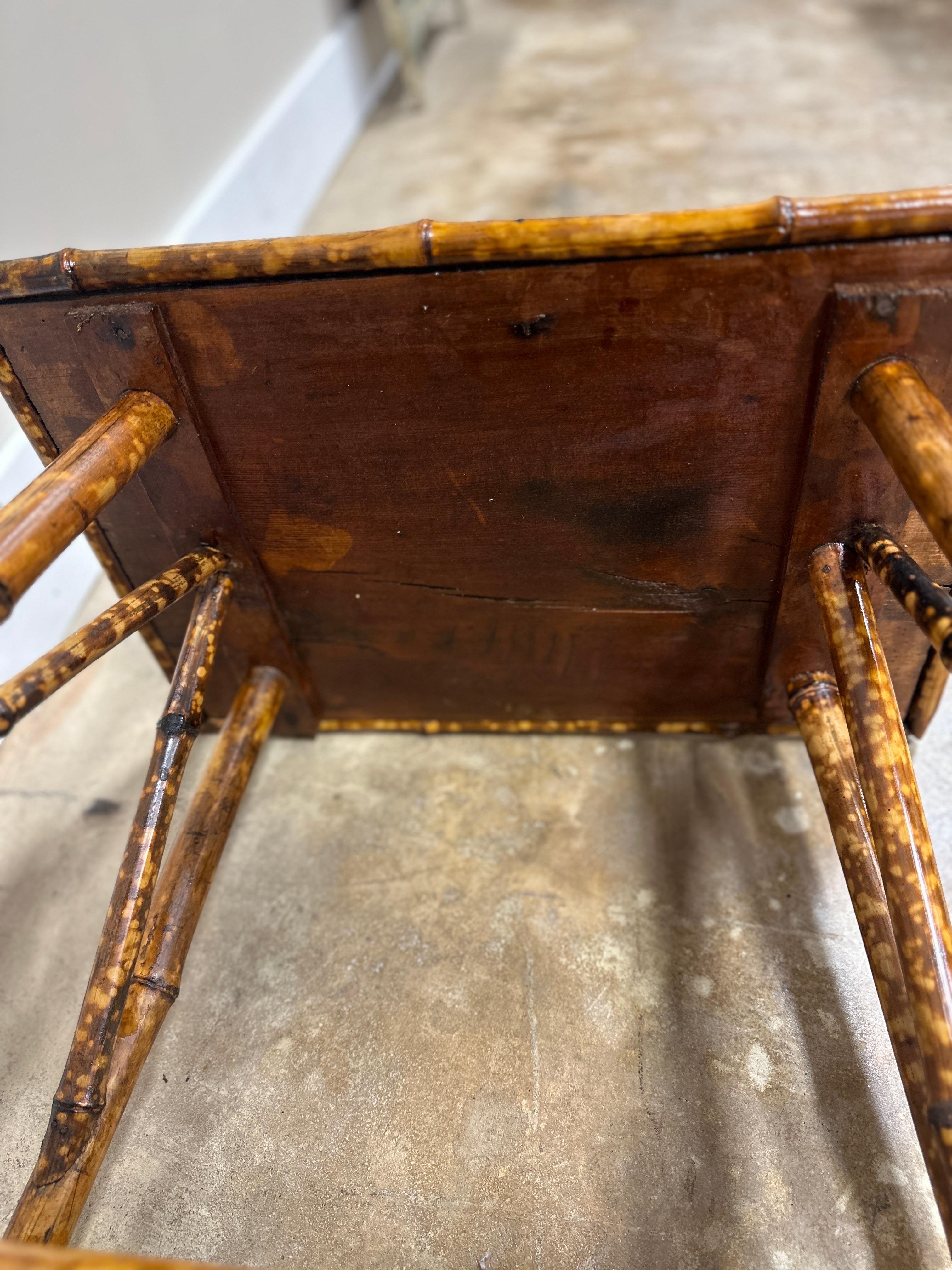 Antique English Bamboo Side Table with New Artisian Decoupage Dog Motif 2