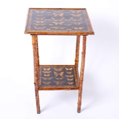 Antique English Bamboo Table with Butterfly Decoupage