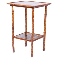 Antique English Bamboo Table with Butterfly Decoupage