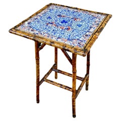 Antique English Bamboo Table with Early Japanese Imari Mosaic Top