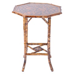 Antique English Bamboo Table with Seashell Decoupage