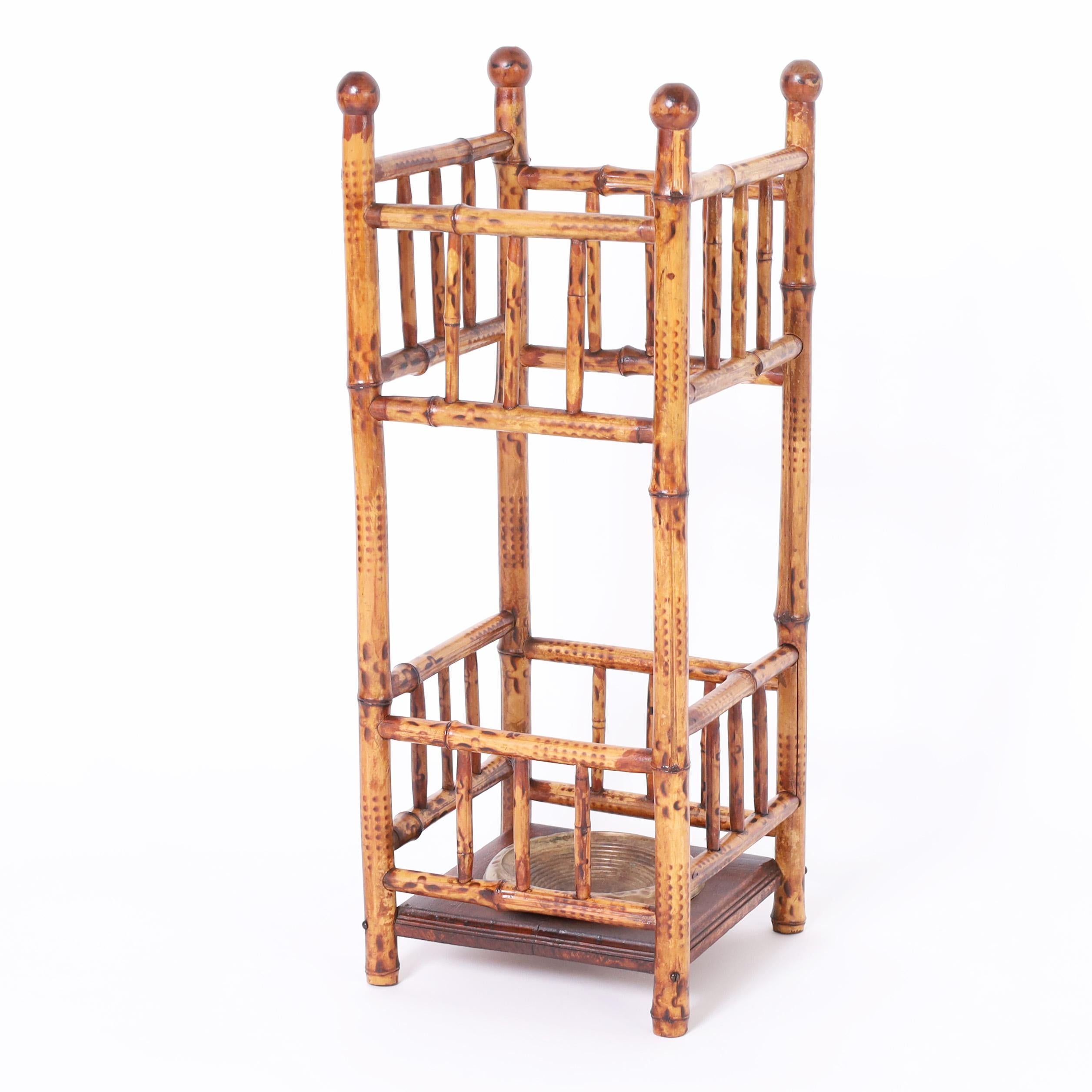 Hand-Crafted Antique English Bamboo Umbrella Stand For Sale