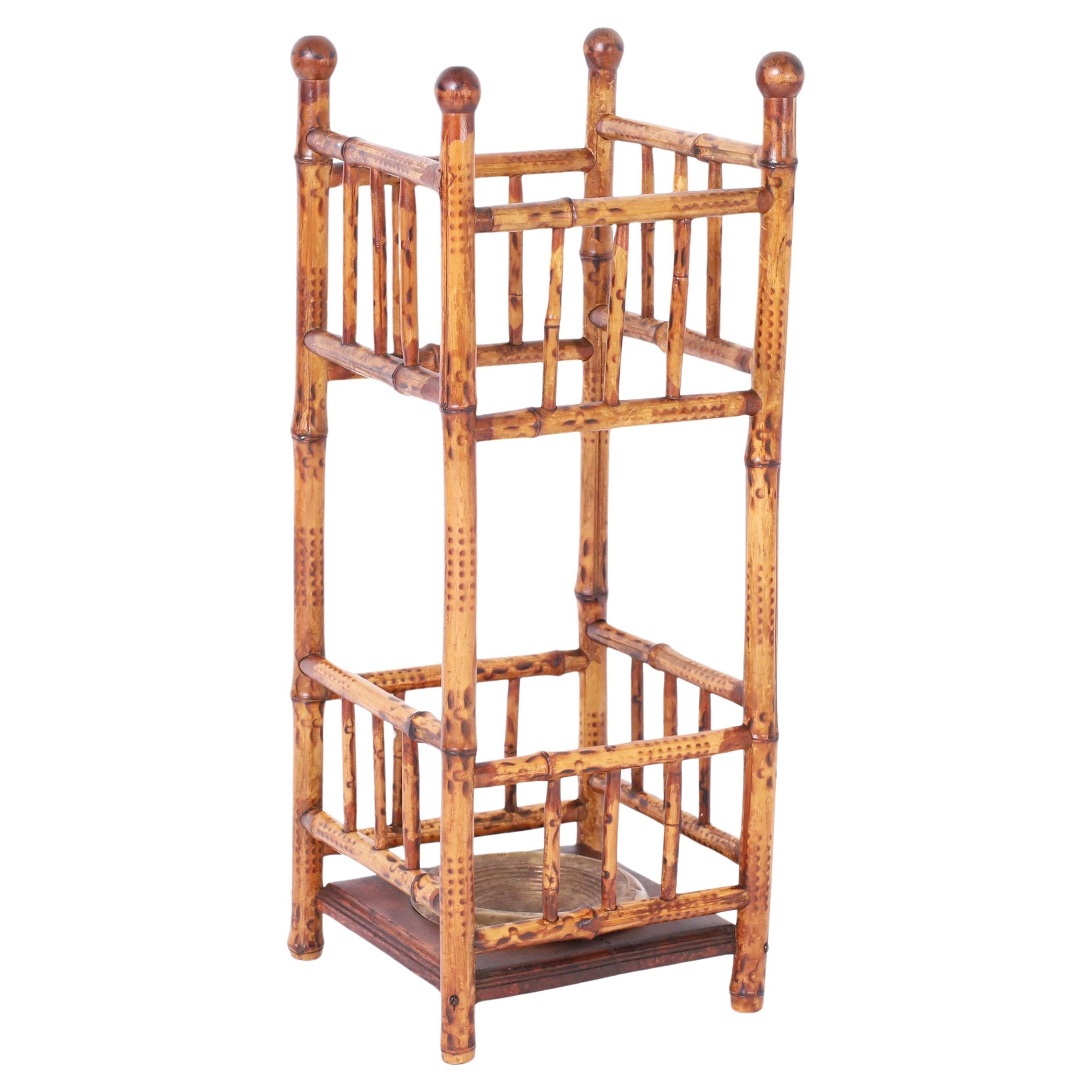 Antique English Bamboo Umbrella Stand For Sale