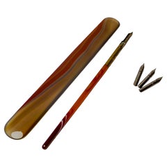 Antiquité anglaise Agate Banded Paper Knife / Dip Pen Set c.1890