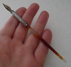 Antique English Banded Agate & Silver Dip Pen - 1894