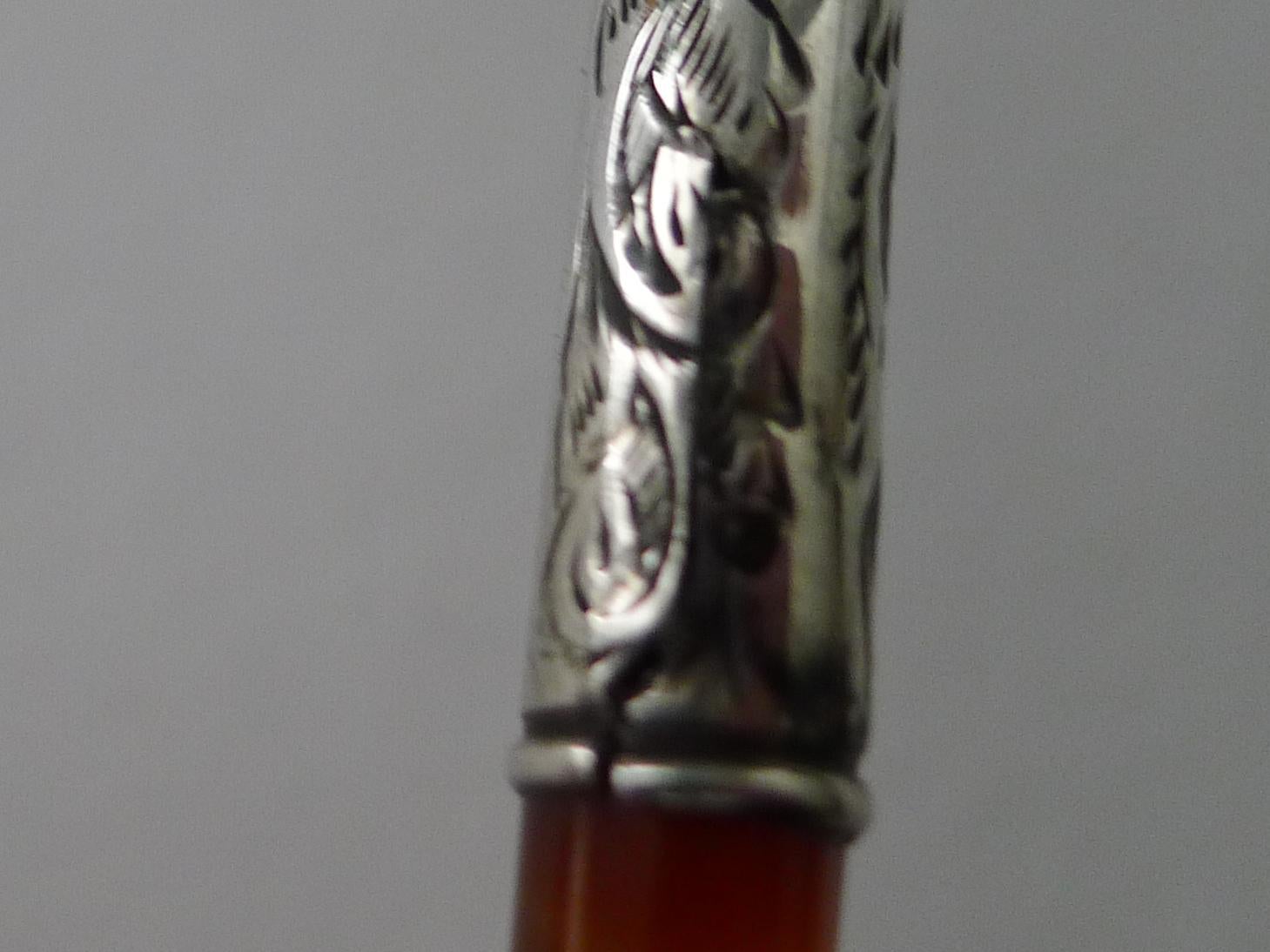 Late Victorian Antique English Banded Agate & Silver Dip Pen - 1894
