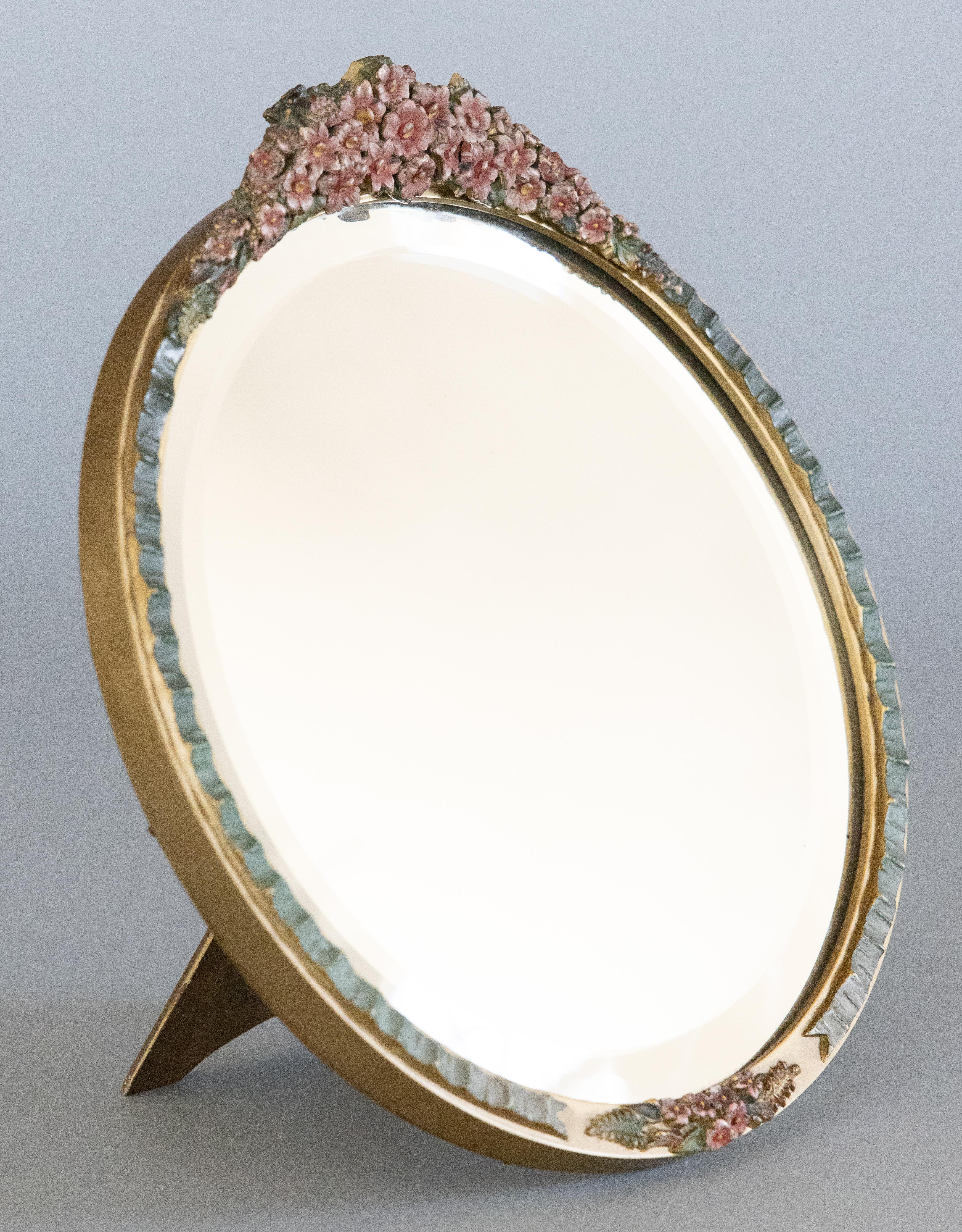 Antique English Barbola Dressing Table Mirror, circa 1920 In Good Condition For Sale In Pearland, TX