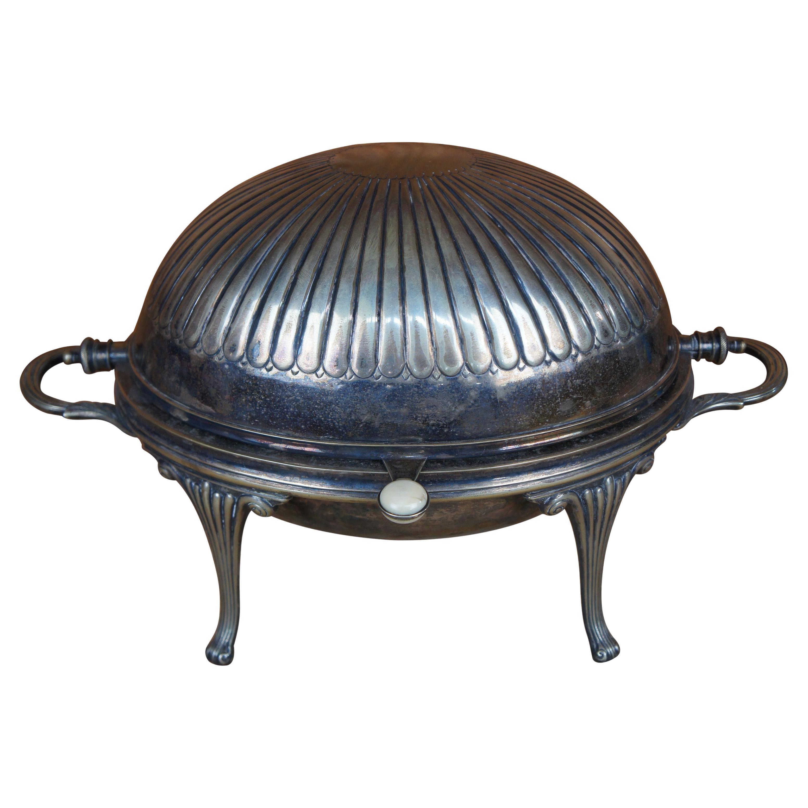 Antiguo plato de plata inglés de los hermanos Barker con cúpula para servir caliente Chafing Dish 15" (15 cm)