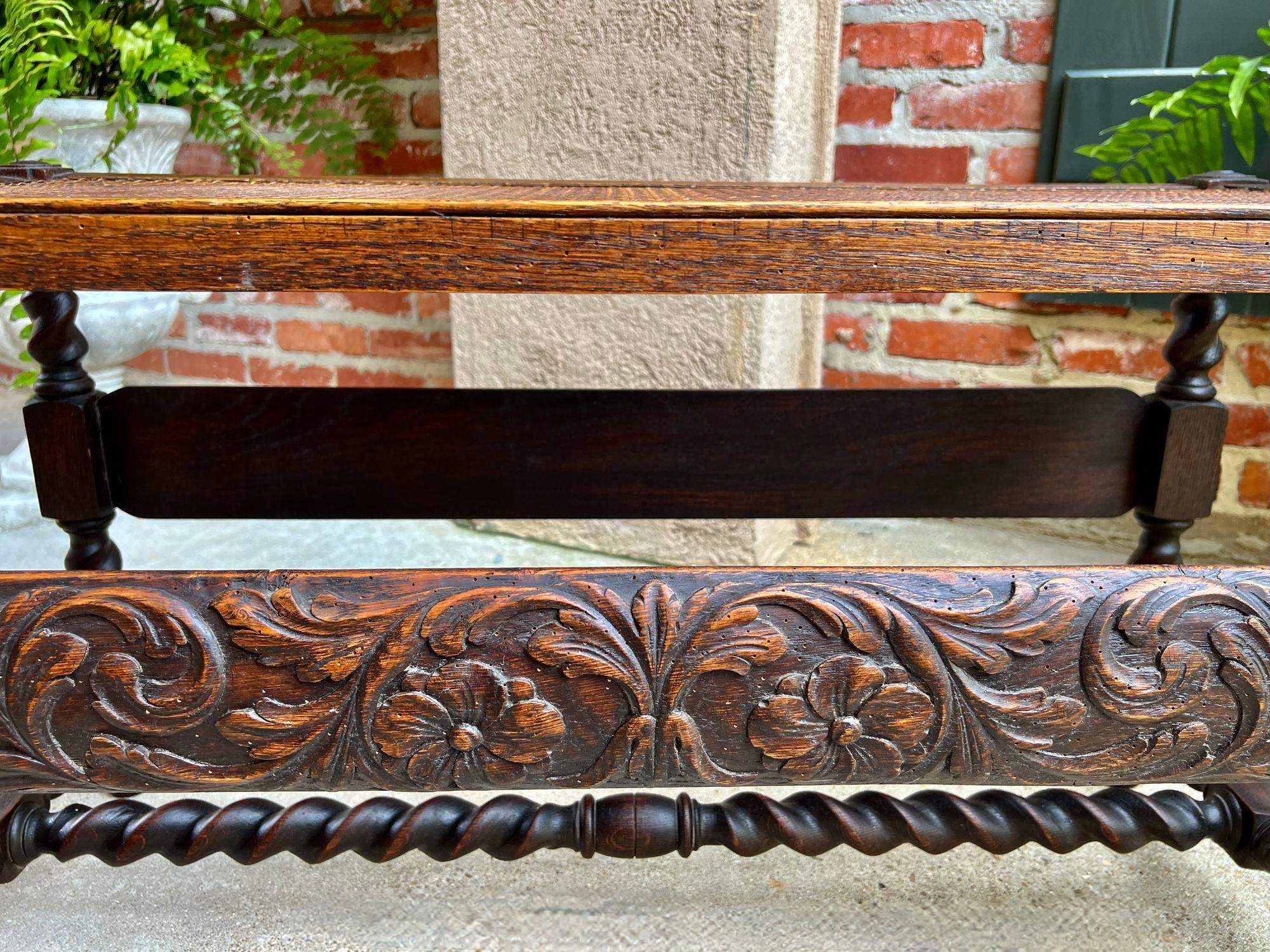 Antique English Barley Twist Bench Carved Oak Cane Seat Duet Size Dining Bench 4