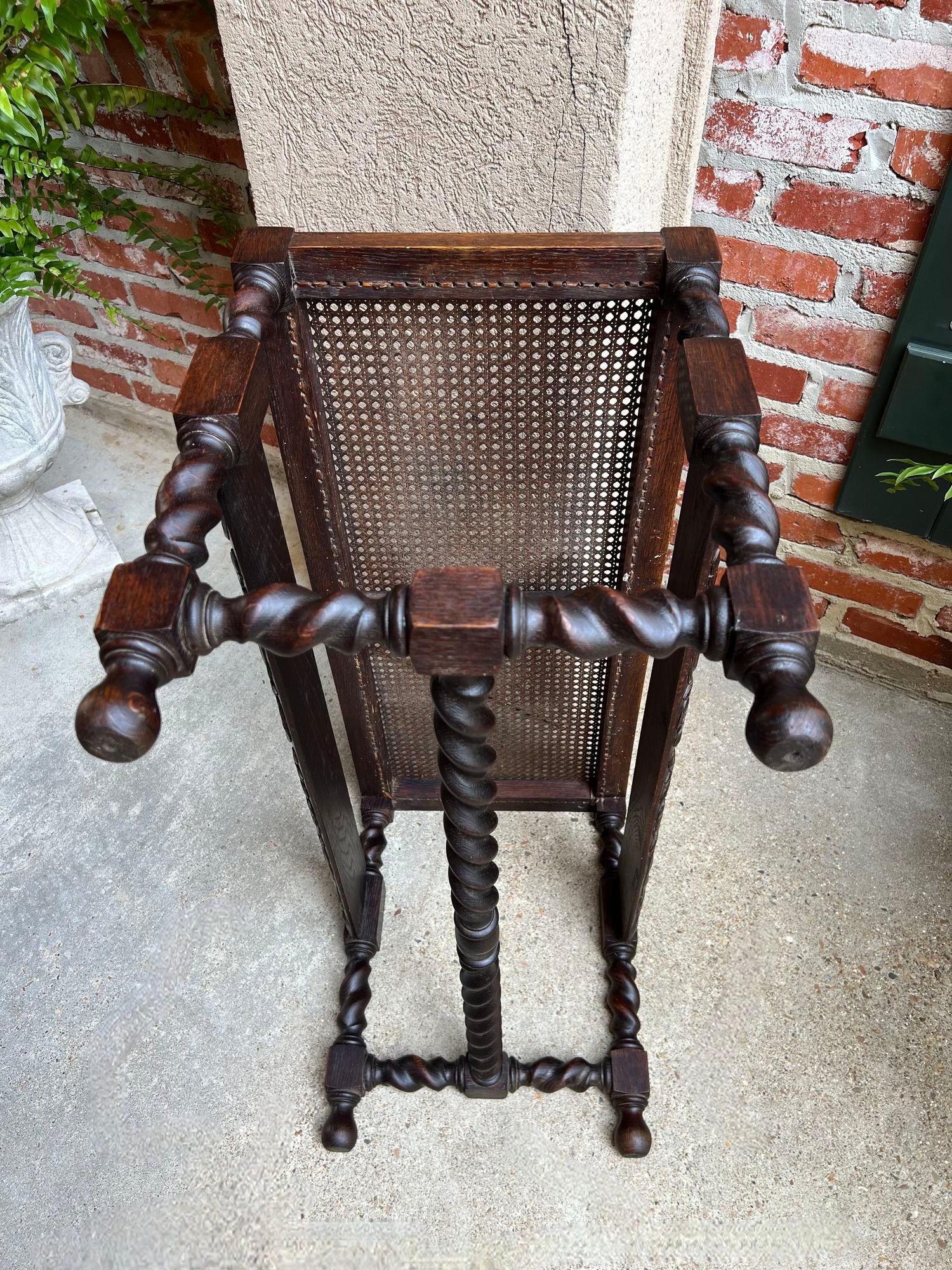 Antique English Barley Twist Bench Carved Oak Cane Seat Duet Size Dining Bench 5