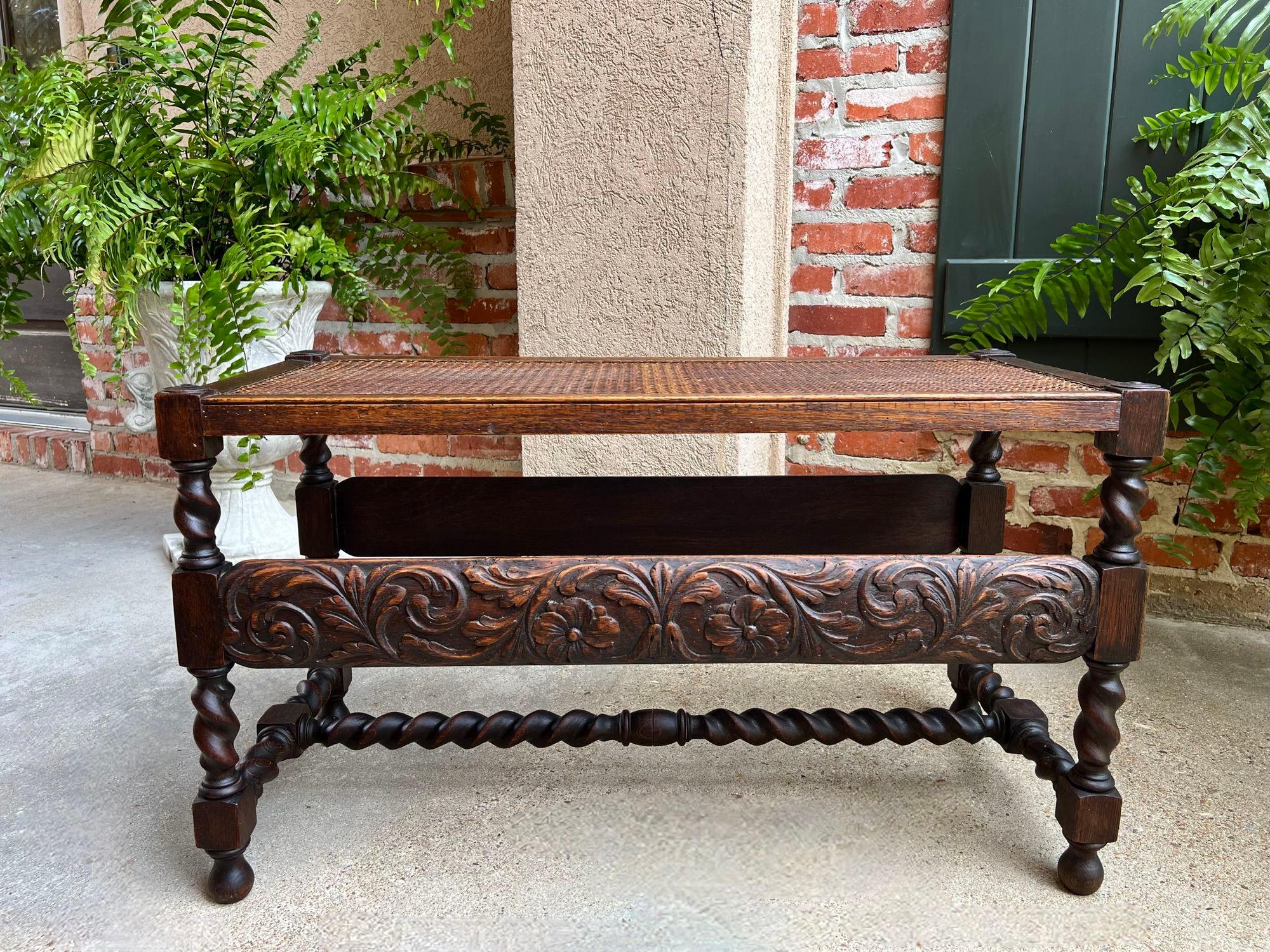 Antique English Barley Twist Bench Carved Oak Cane Seat Duet Size Dining Bench 6