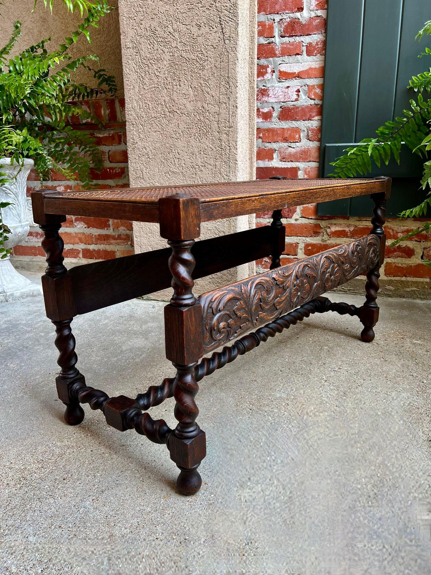 Antique English Barley Twist Bench Carved Oak Cane Seat Duet Size Dining Bench 7